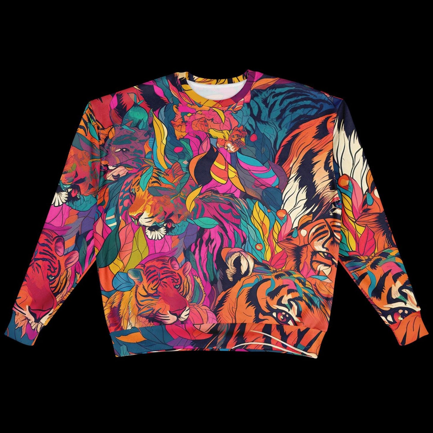 Bengal Tiger Oversized Sweatshirt Heavyweight AOP Subliminal Tiger Graphic Hoodie, Cozy Unisex Pullover