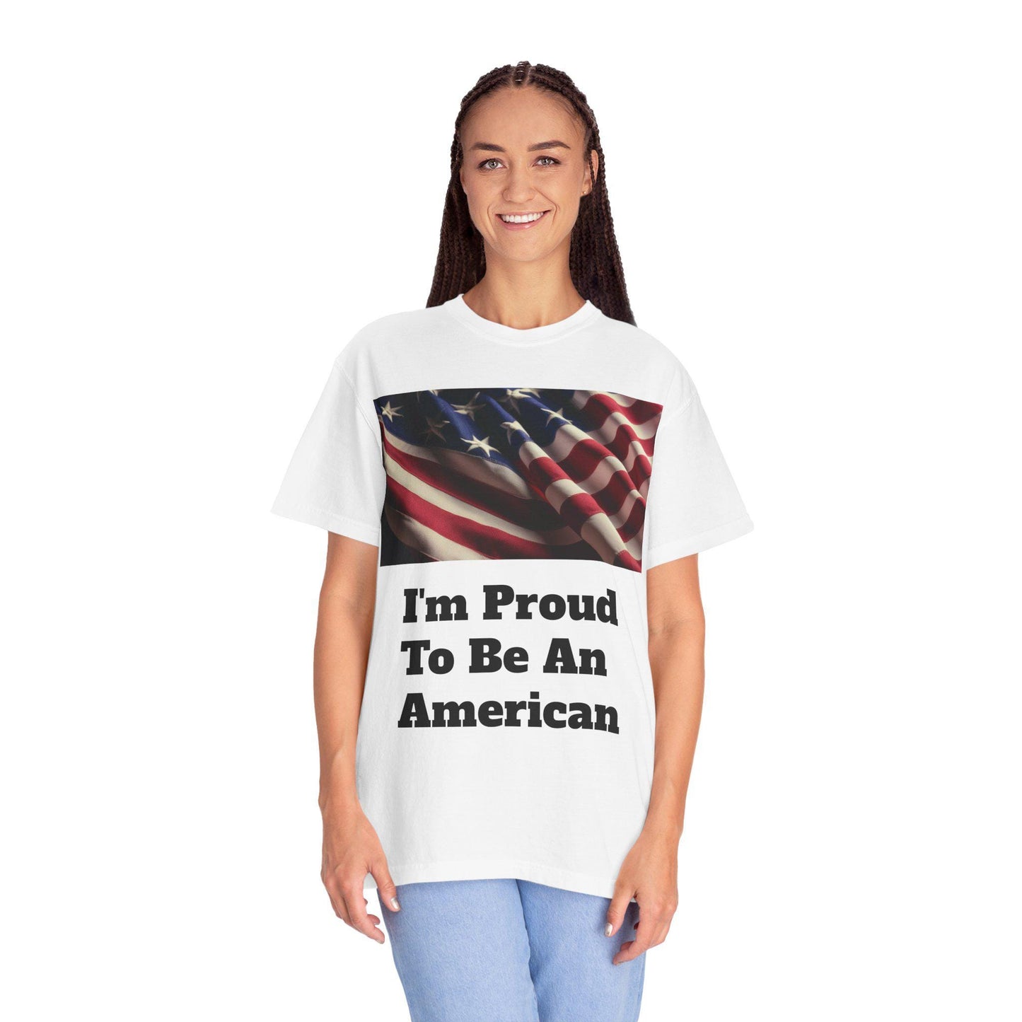 American Flag Unisex T-Shirt Patriotic Independence Day Shirt Garment-Dyed Proud to Be American Tee