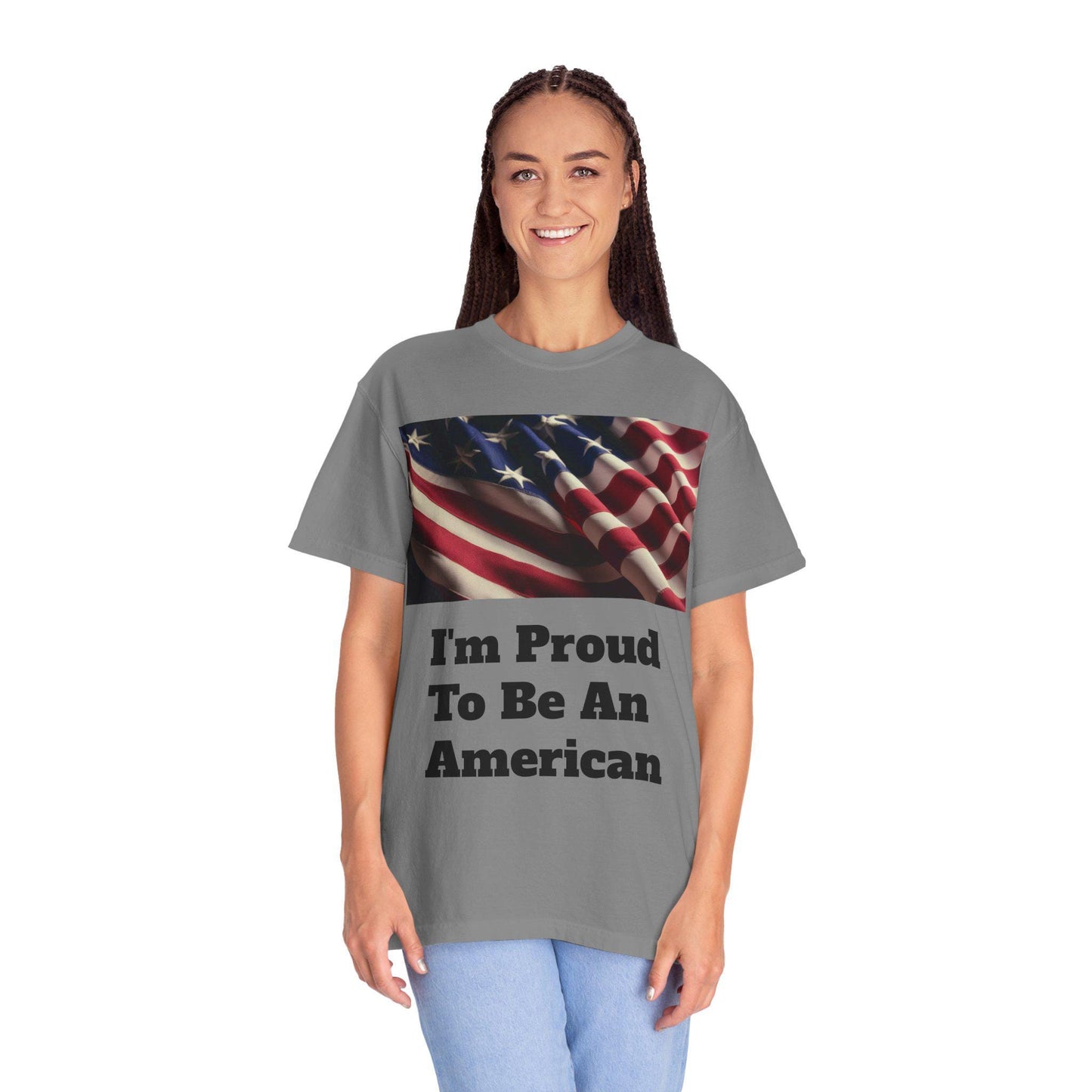 American Flag Unisex T-Shirt Patriotic Independence Day Shirt Garment-Dyed Proud to Be American Tee