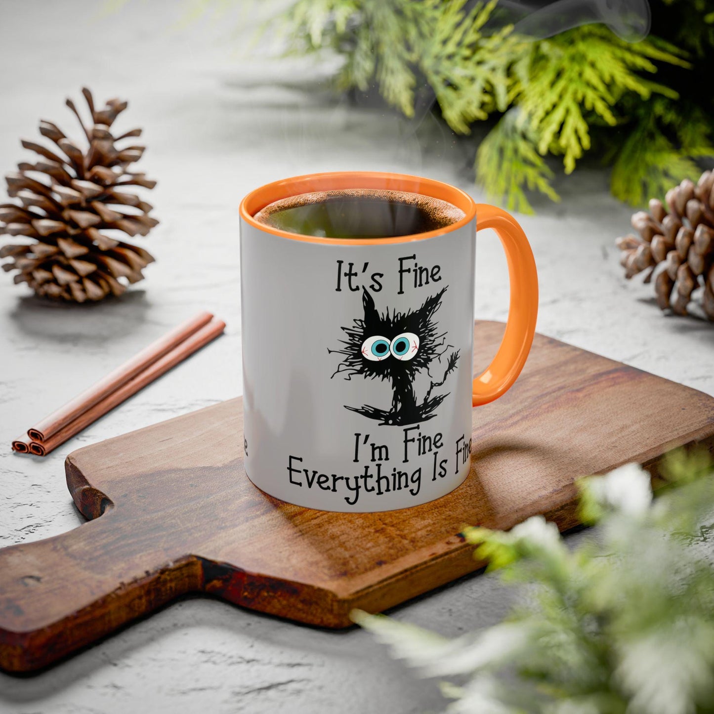 Colorful Funny Mugs - "I'm Fine Everything Is Fine" Scared Cat Graphic Coffee Cup 11oz & 15oz Gift