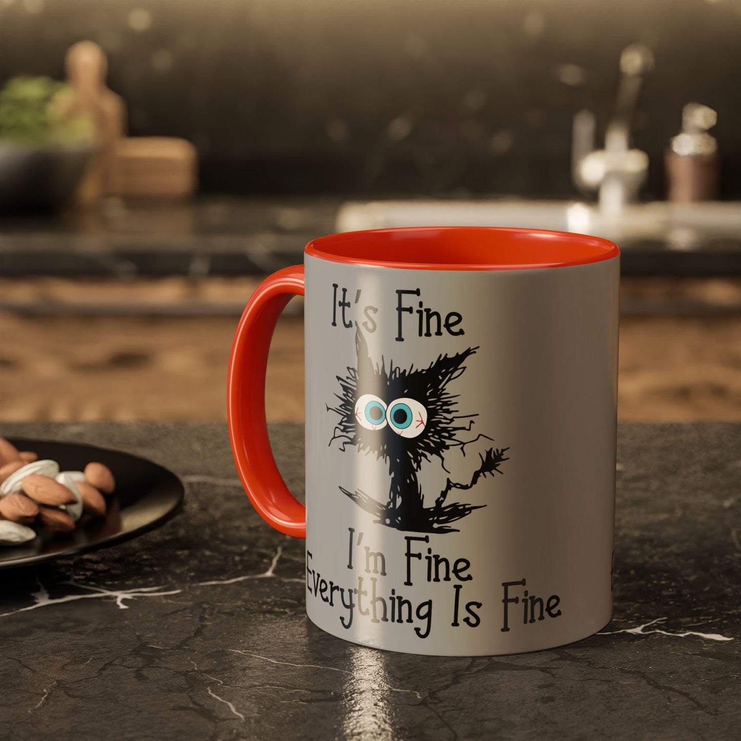 Colorful Funny Mugs - "I'm Fine Everything Is Fine" Scared Cat Graphic Coffee Cup 11oz & 15oz Gift