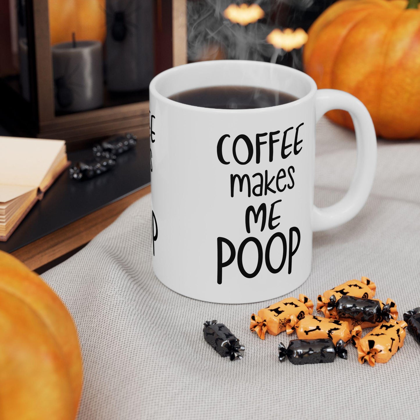 Coffee Makes Me Poop Mug - Funny Ceramic Coffee Cup for Office Humor, 11oz & 15oz Cute Graphic Gift for Coffee Lovers