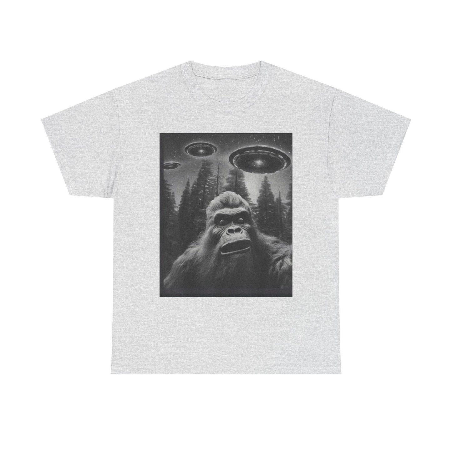Bigfoot and UFO Graphic Tee Unisex Heavy Cotton Conspiracy Shirt for True Believers Paranormal T-Shirt