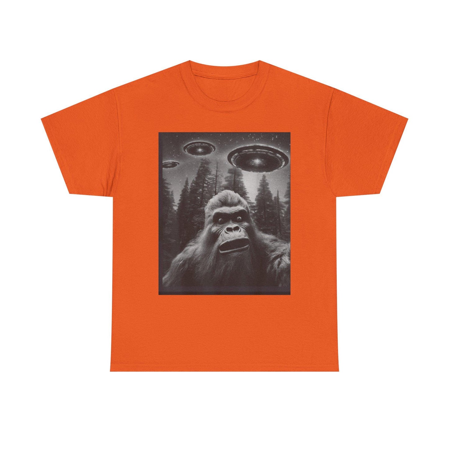 Bigfoot and UFO Graphic Tee Unisex Heavy Cotton Conspiracy Shirt for True Believers Paranormal T-Shirt