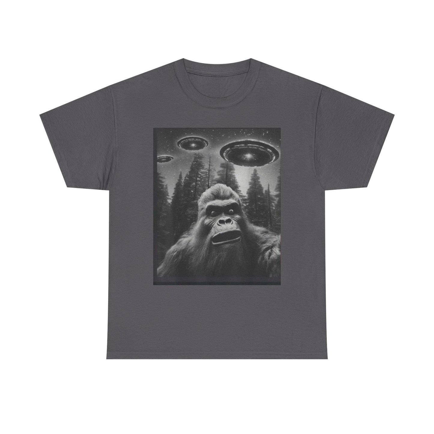 Bigfoot and UFO Graphic Tee Unisex Heavy Cotton Conspiracy Shirt for True Believers Paranormal T-Shirt