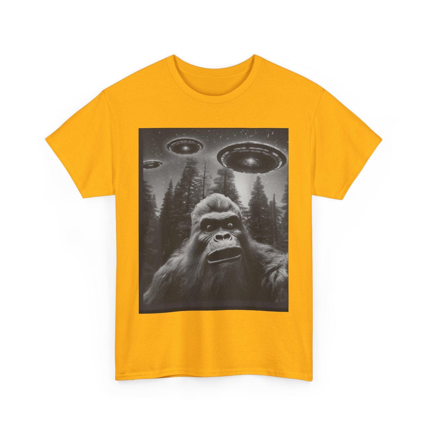 Bigfoot and UFO Graphic Tee Unisex Heavy Cotton Conspiracy Shirt for True Believers Paranormal T-Shirt