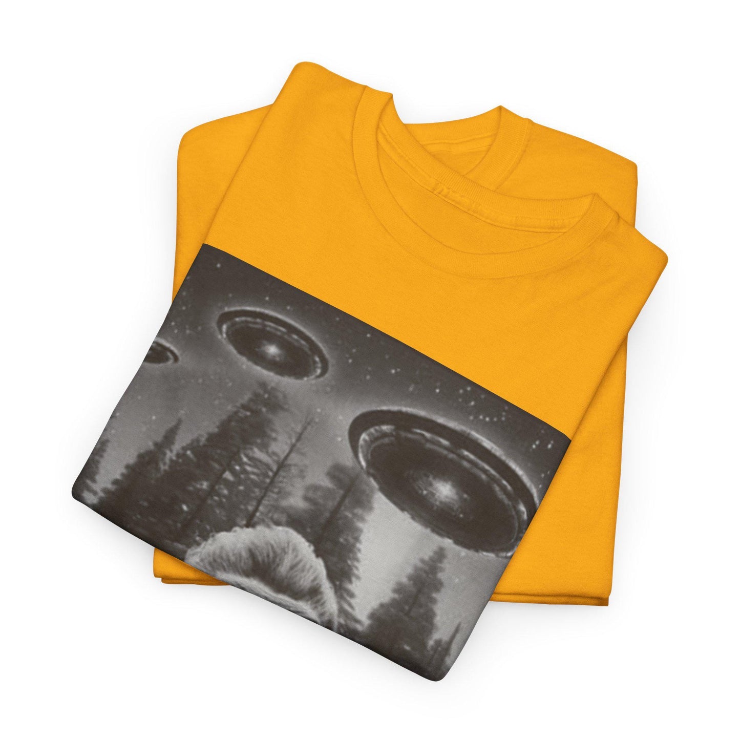 Bigfoot and UFO Graphic Tee Unisex Heavy Cotton Conspiracy Shirt for True Believers Paranormal T-Shirt