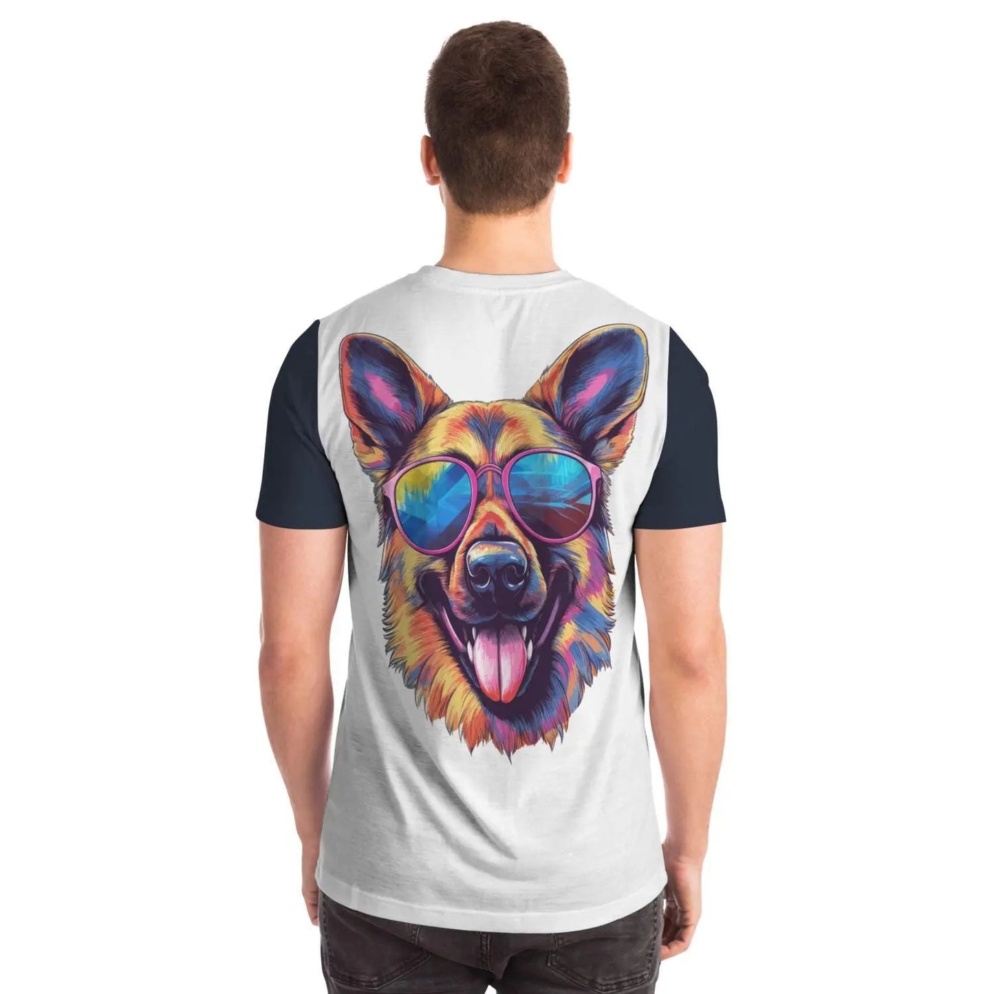 Cool German Shepherd in Sunglasses Colorful Vibrant Graphic T-Shirt for Sublimation - Toddcraft