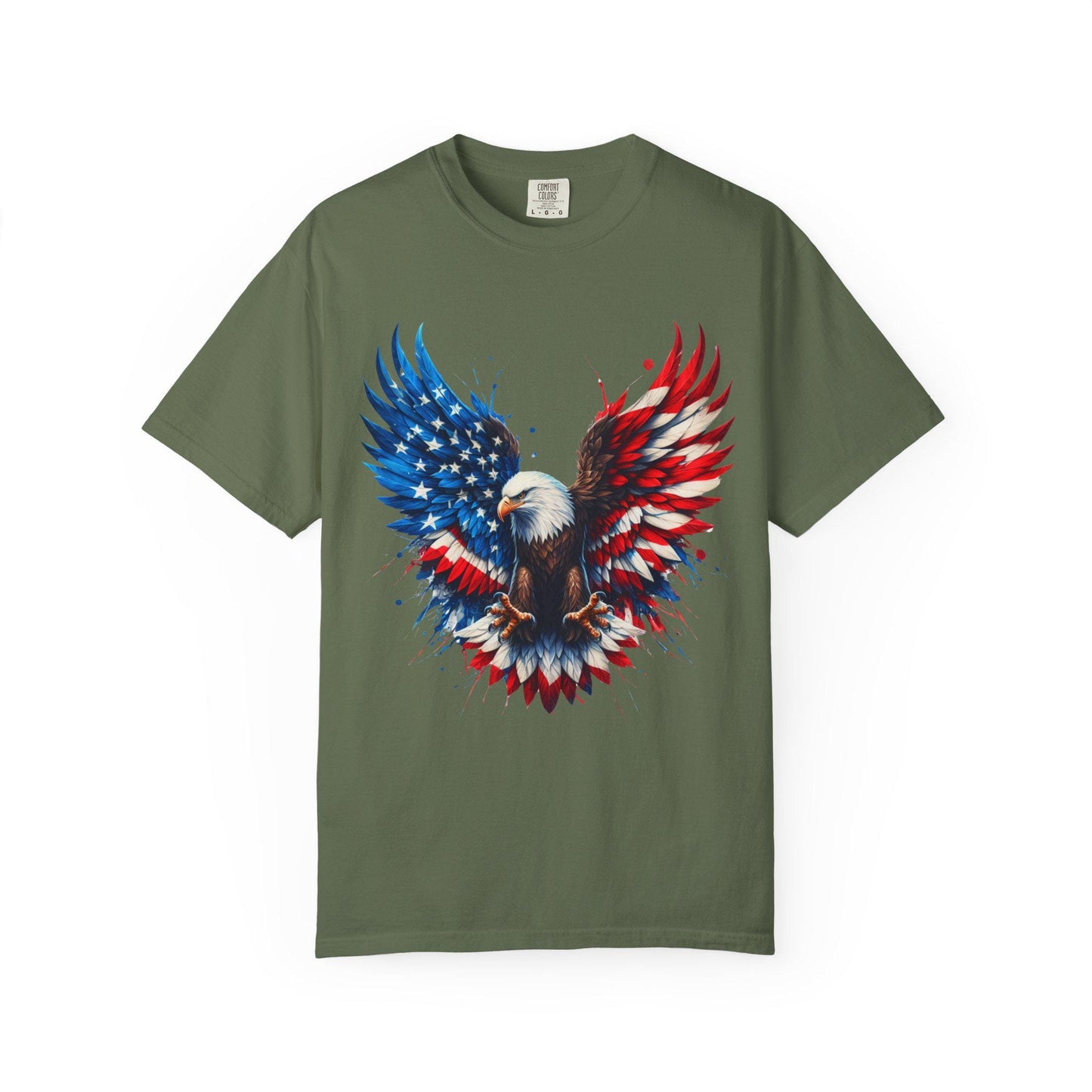 Patriotic Bald Eagle T-Shirt Unisex Soft Garment-Dyed Tee for 4th of July Independence Day Casual Wear
