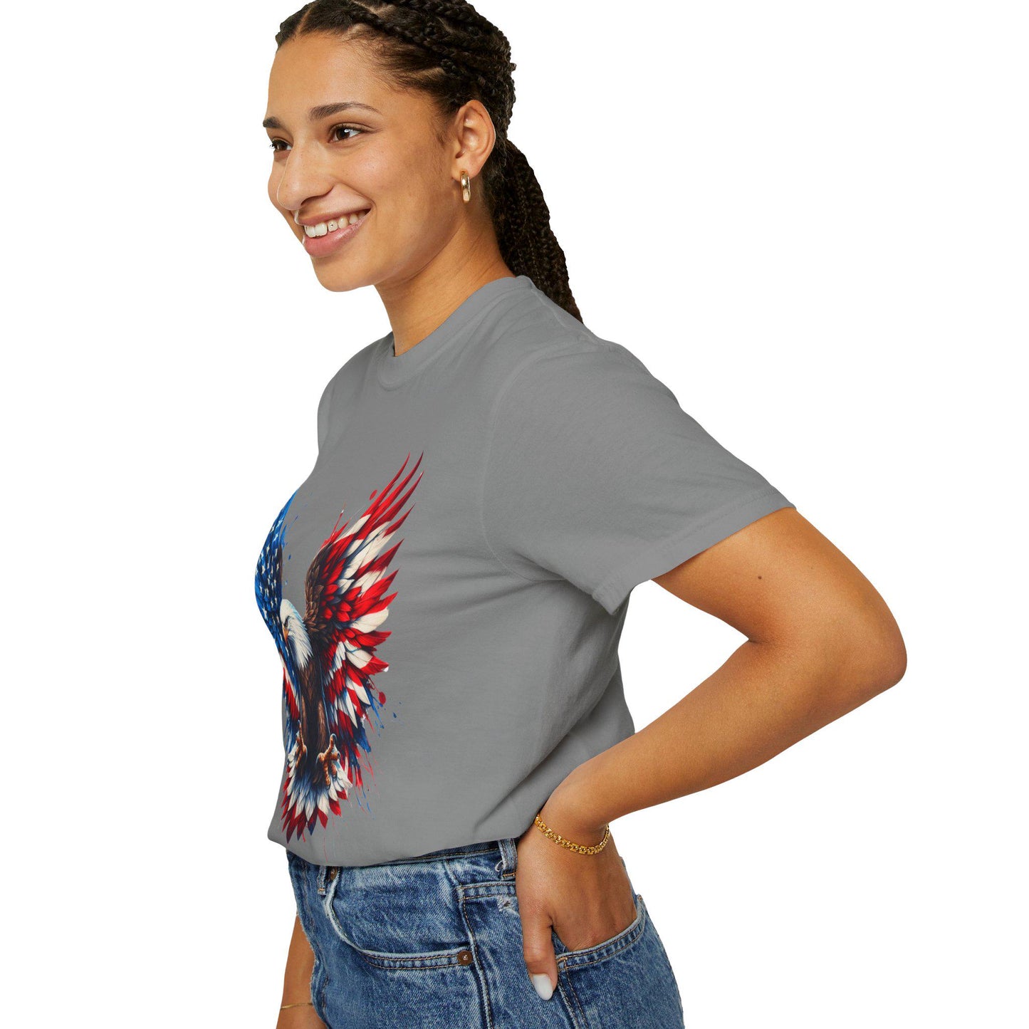 Patriotic Bald Eagle T-Shirt Unisex Soft Garment-Dyed Tee for 4th of July Independence Day Casual Wear