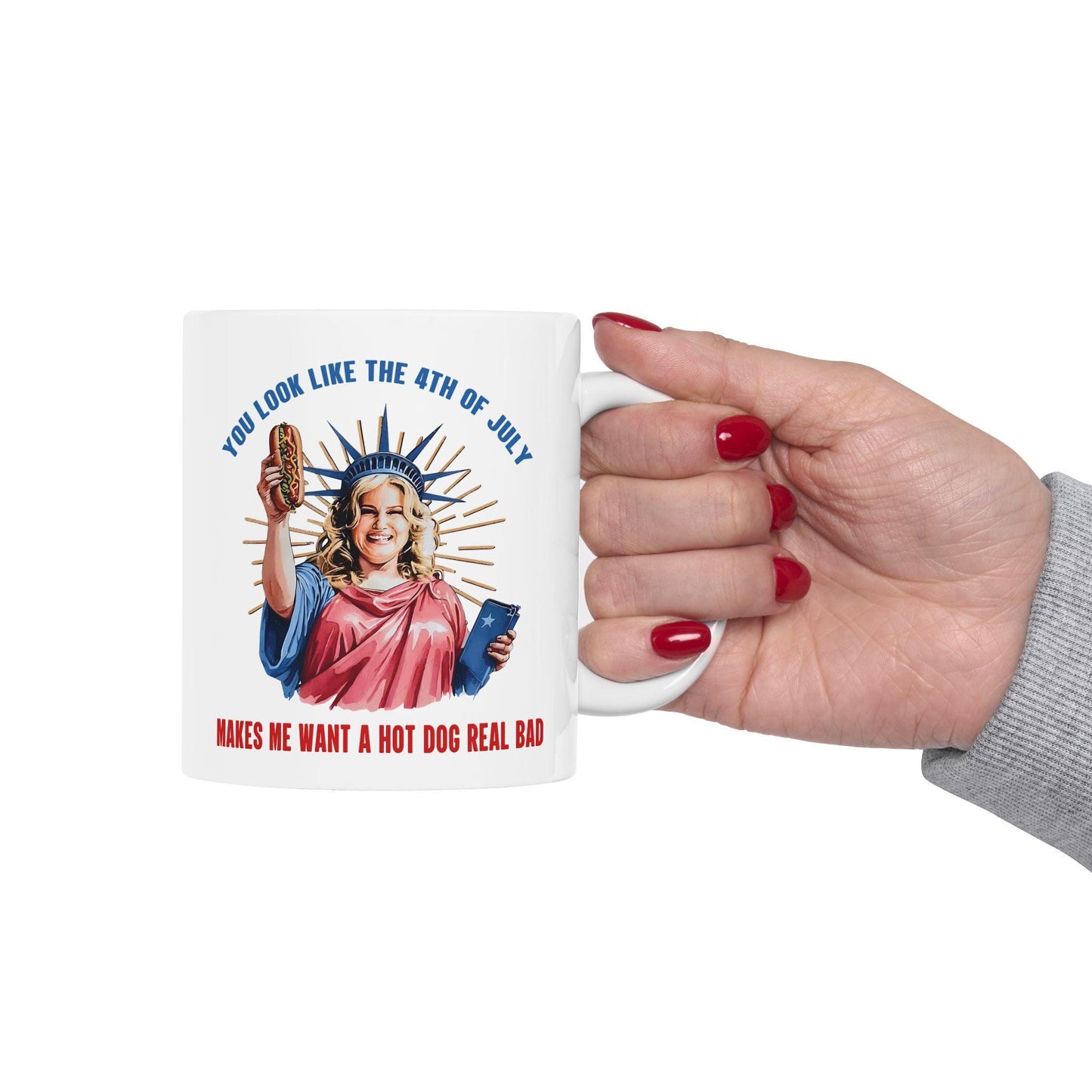4th of July Ceramic Mug 11oz & 15oz Patriotic Independence Day Coffee Cup Makes Me Want a Hotdog