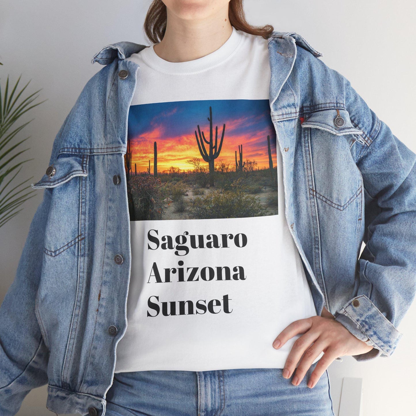 Saguaro Arizona Desert Tee Unisex Heavy Cotton Shirt Sunset Desert Landscape Graphic Top