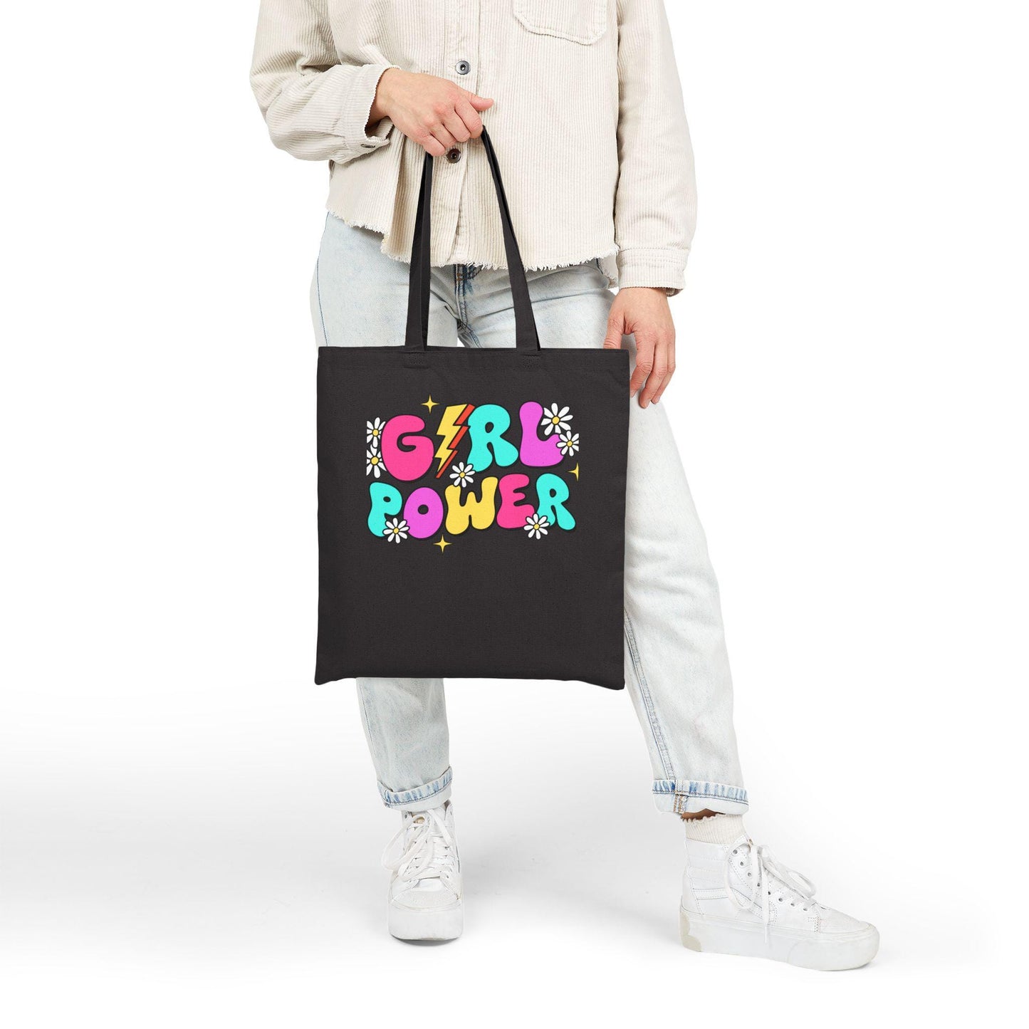 Girls Power Cotton Canvas Tote Bag, Reusable Eco-Friendly Shopping Bag, Feminist Gift, Durable Beach & Market Tote for Women Teens
