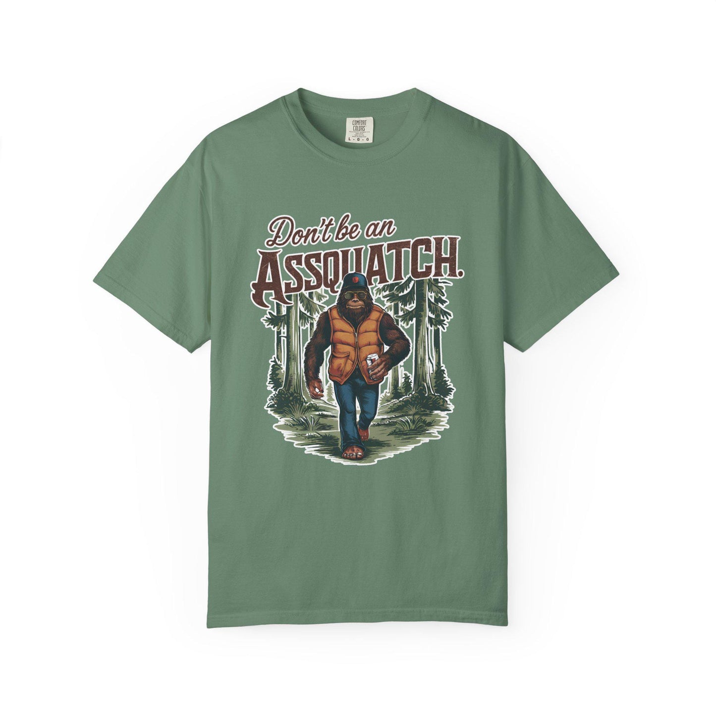 Unisex Sasquatch T-Shirt - Dont Be a Assquatch Vegan Bigfoot Graphic Tee, Garment-Dyed Casual Top for Sasquatch Fans