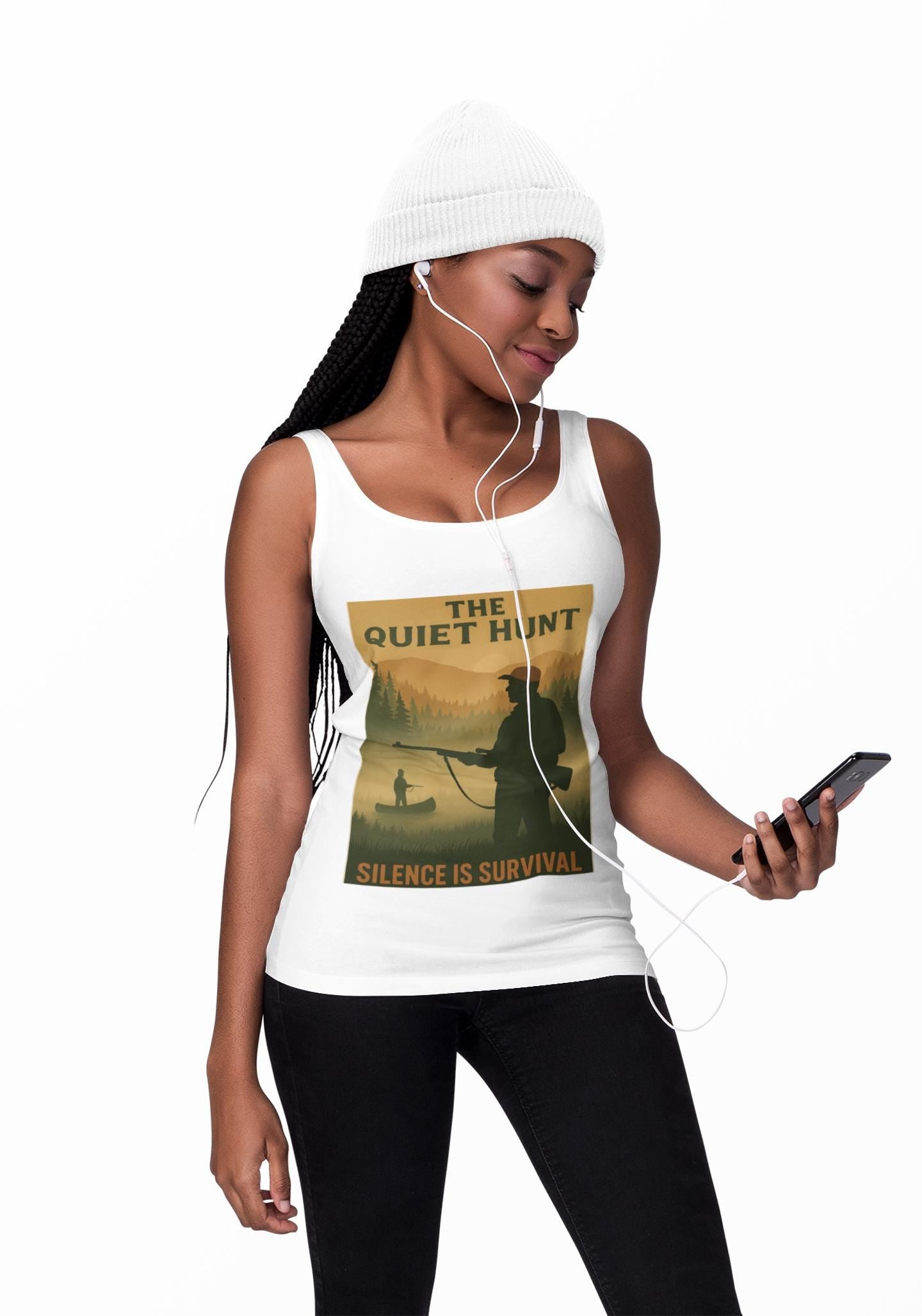 Quiet Hunt Mens Graphic Tee Unisex War Time Tank Top, Garment-Dyed, Casual Military Style Shirt