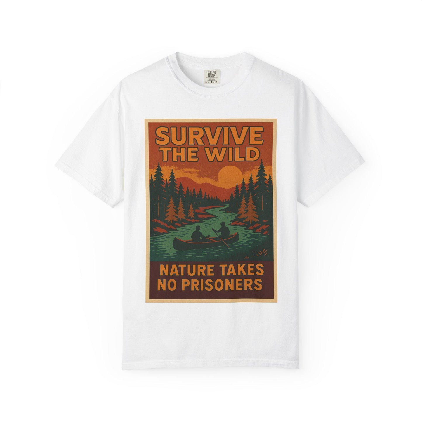 Survive the Wild Nature Graphic Tee Outdoor Lovers Canoeing Shirt, Unisex Garment-Dyed T-Shirt for Adventure & Wilderness Fans
