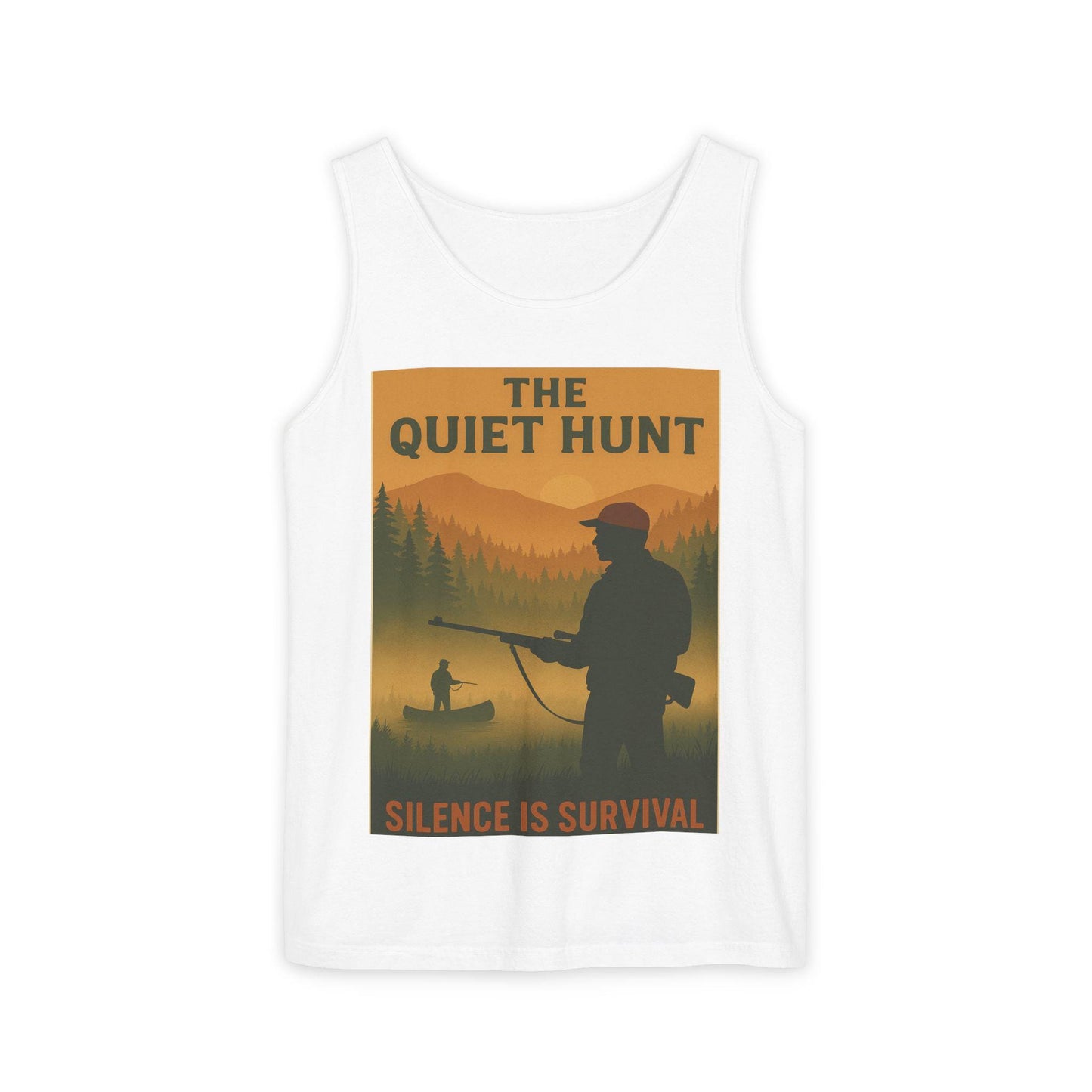 Quiet Hunt Mens Graphic Tee Unisex War Time Tank Top, Garment-Dyed, Casual Military Style Shirt
