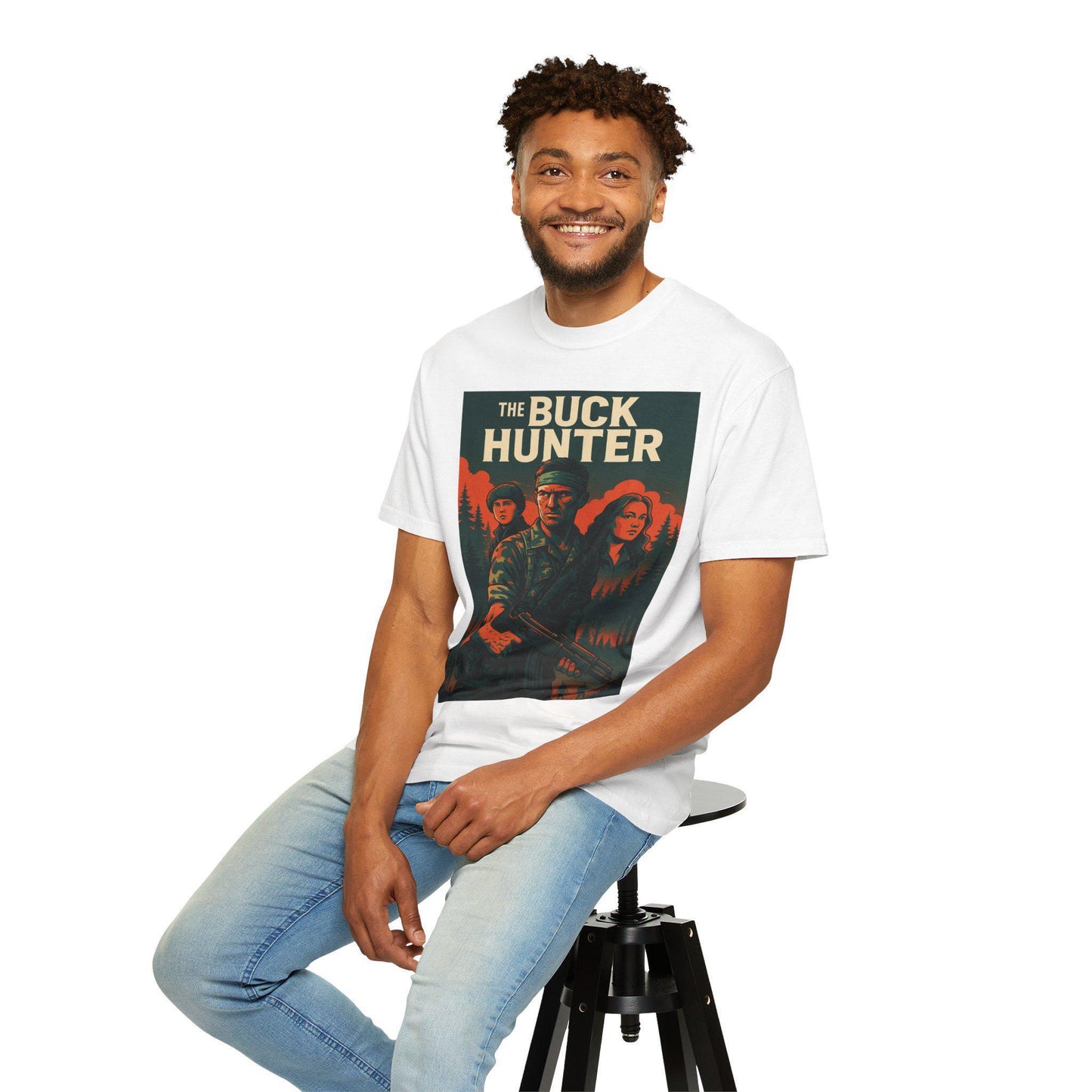 The Buck Hunter Graphic Unisex Garment-Dyed T-Shirt Outdoorsmen Survivalist Hunting Shirt, Deer Hunter Gift, Nature Adventure Tee