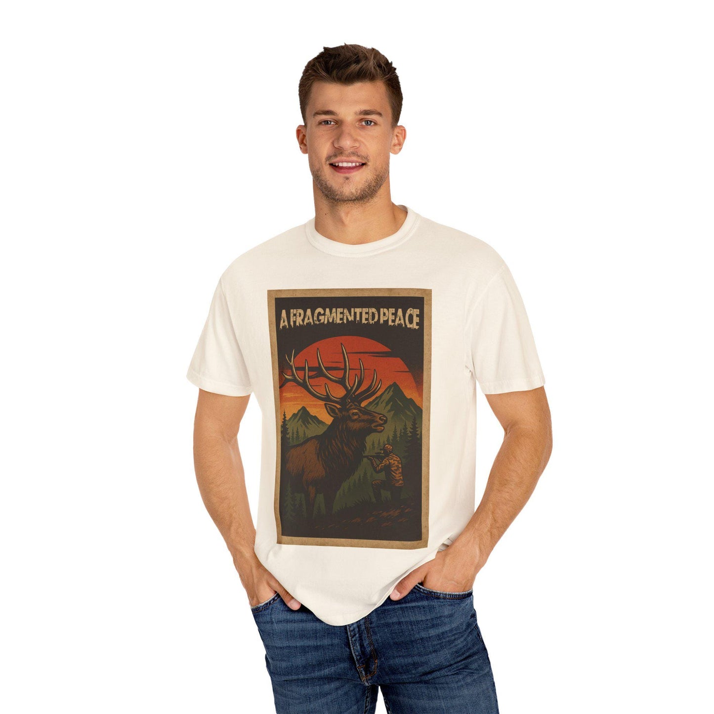 Fragmented peace Elk Portrait Nature lovers hunters gift for dad grandpa and son or any outdoors man Unisex Garment-Dyed T-shirt - Toddcraft