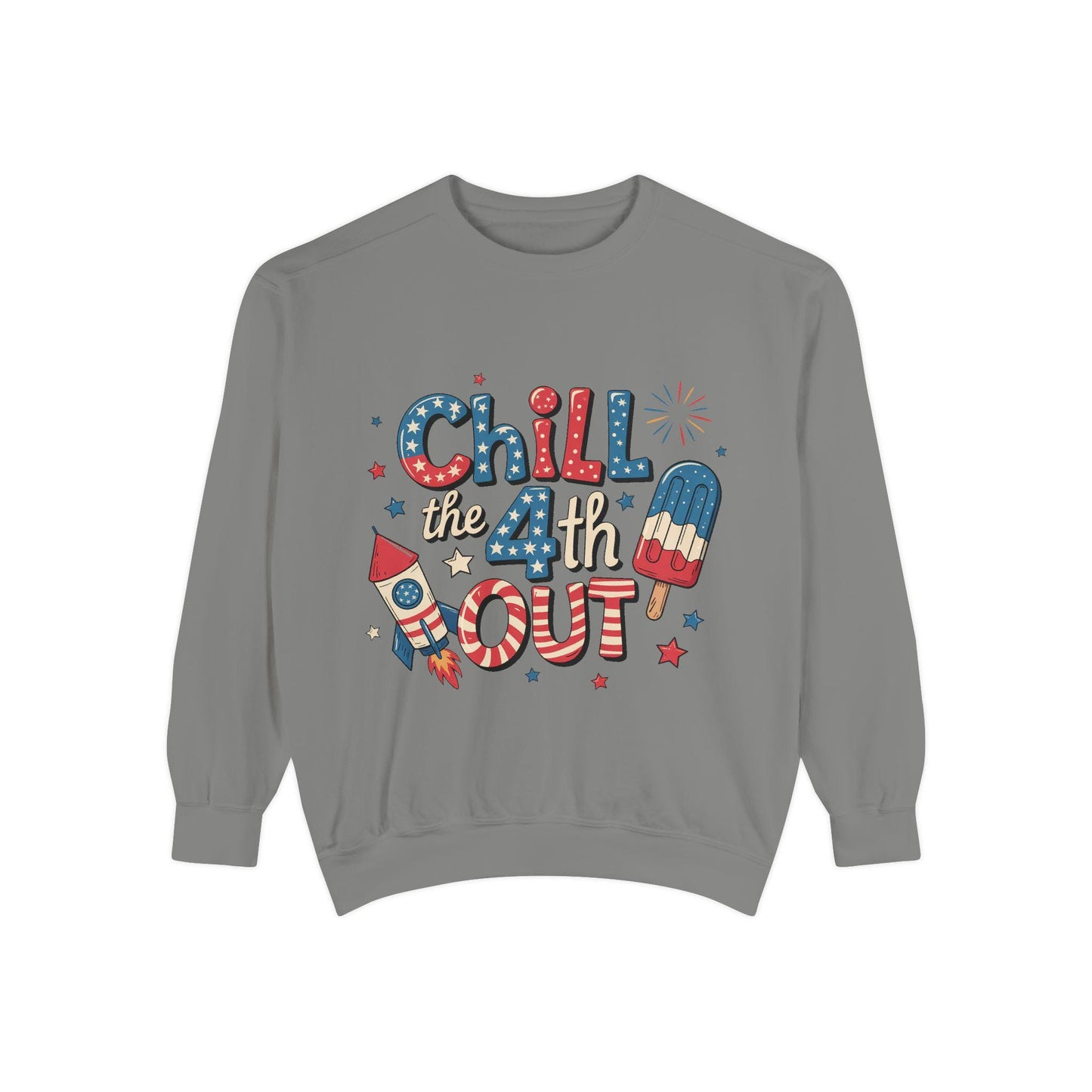 4th of July Unisex Garment-Dyed Sweatshirt Patriotic Independence Day Shirt for Men, Fireworks & Hotdogs Celebration Cozy Top