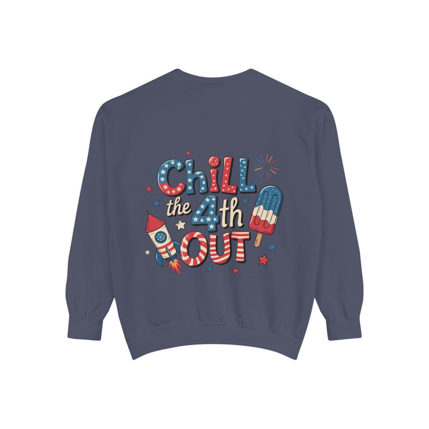 4th of July Unisex Garment-Dyed Sweatshirt Patriotic Independence Day Shirt for Men, Fireworks & Hotdogs Celebration Cozy Top
