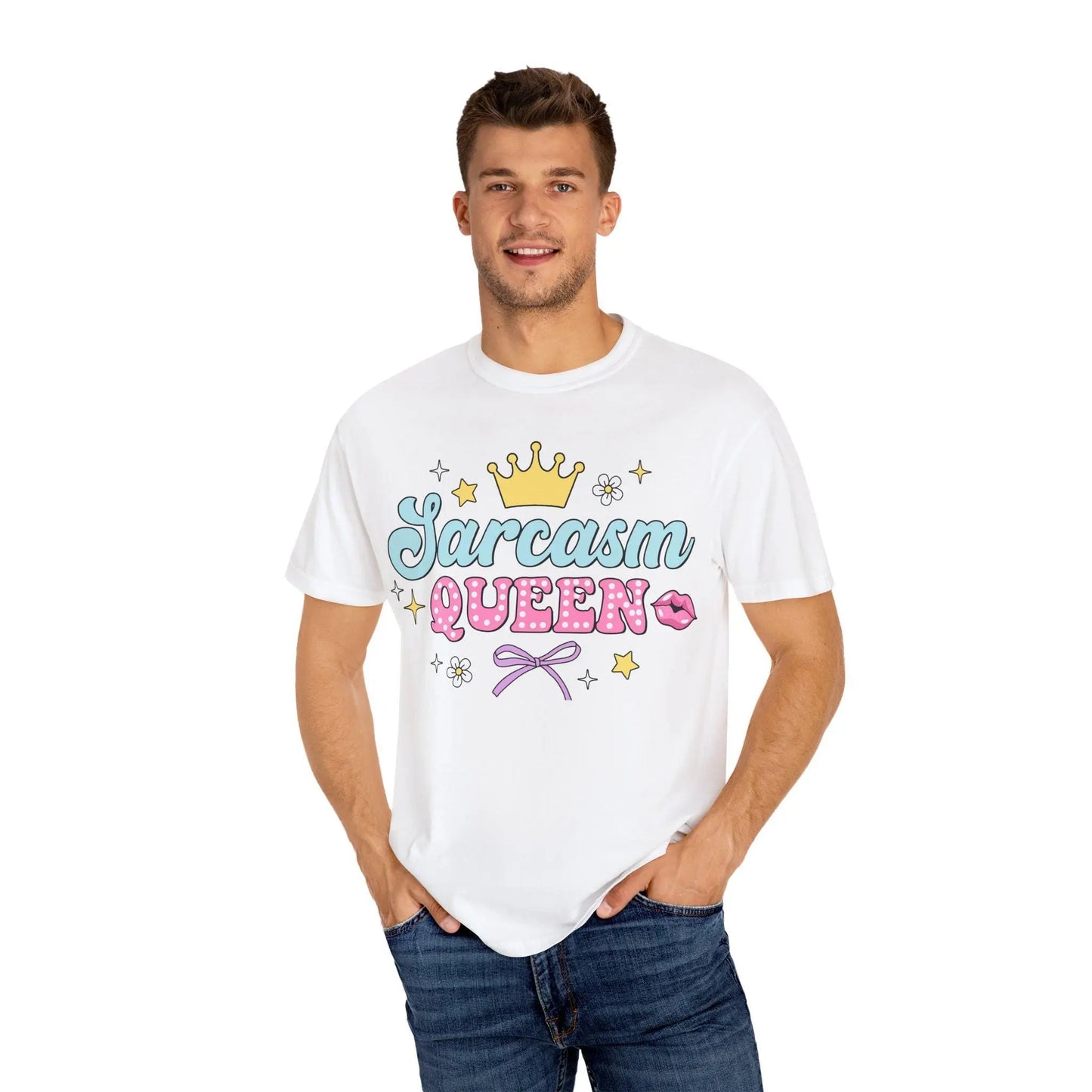 Unisex Sarcasm Queen T-Shirt, Garment-Dyed Casual Tee, Funny Graphic Shirt, Soft Cotton Top for Men & Women - Toddcraft