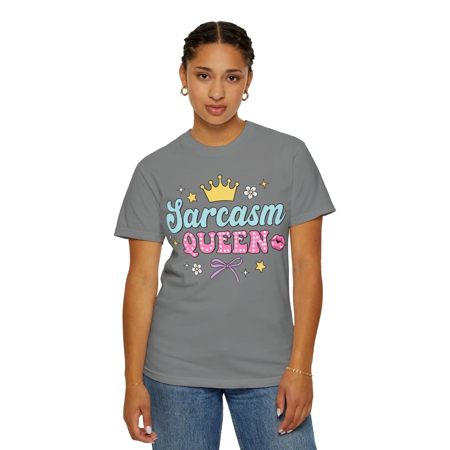 Unisex Sarcasm Queen T-Shirt, Garment-Dyed Casual Tee, Funny Graphic Shirt, Soft Cotton Top for Men & Women - Toddcraft