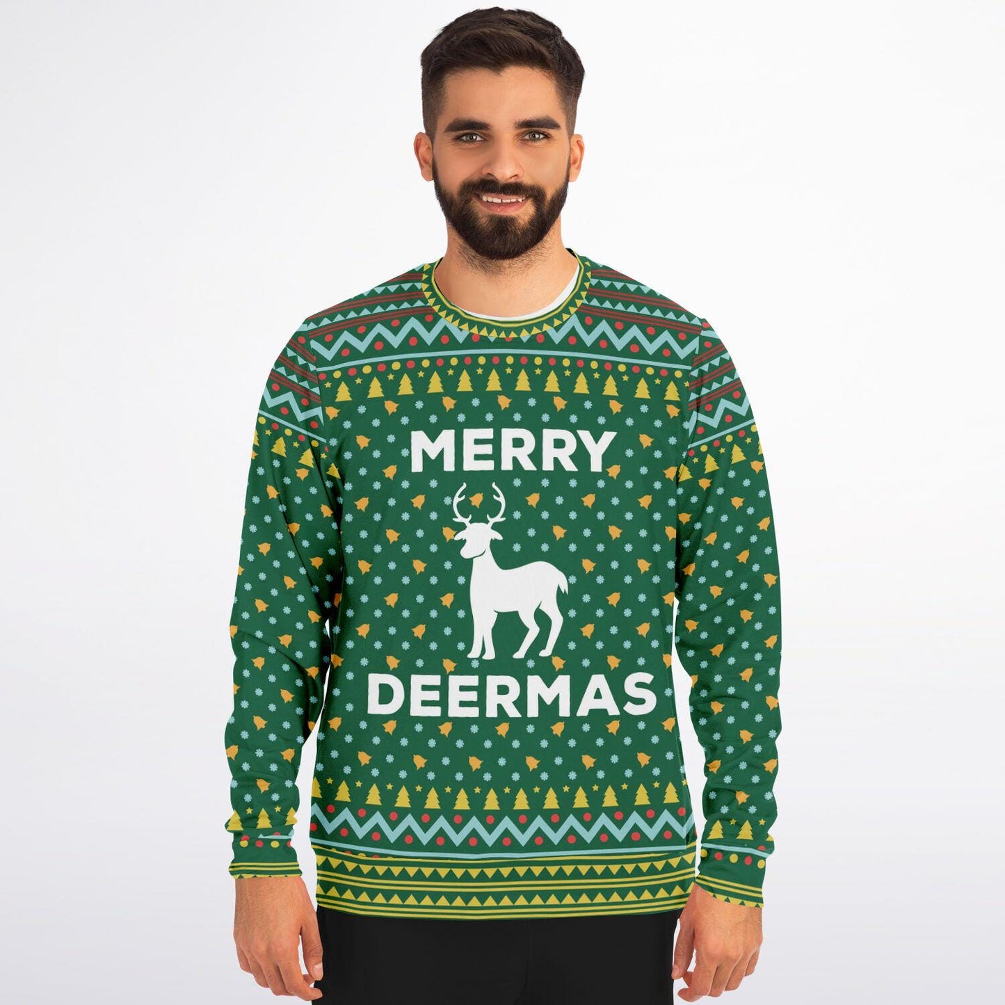 Merry Deermas Family Christmas Sweatshirt Funny Festive Deer Graphic Holiday Shirt for Deer Lovers, Matching Group Xmas Outfit