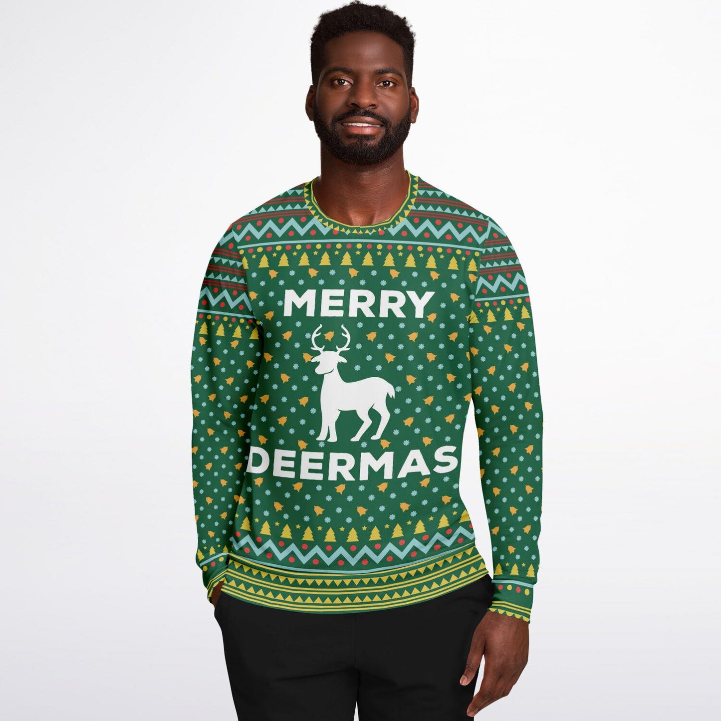 Merry Deermas Family Christmas Sweatshirt Funny Festive Deer Graphic Holiday Shirt for Deer Lovers, Matching Group Xmas Outfit
