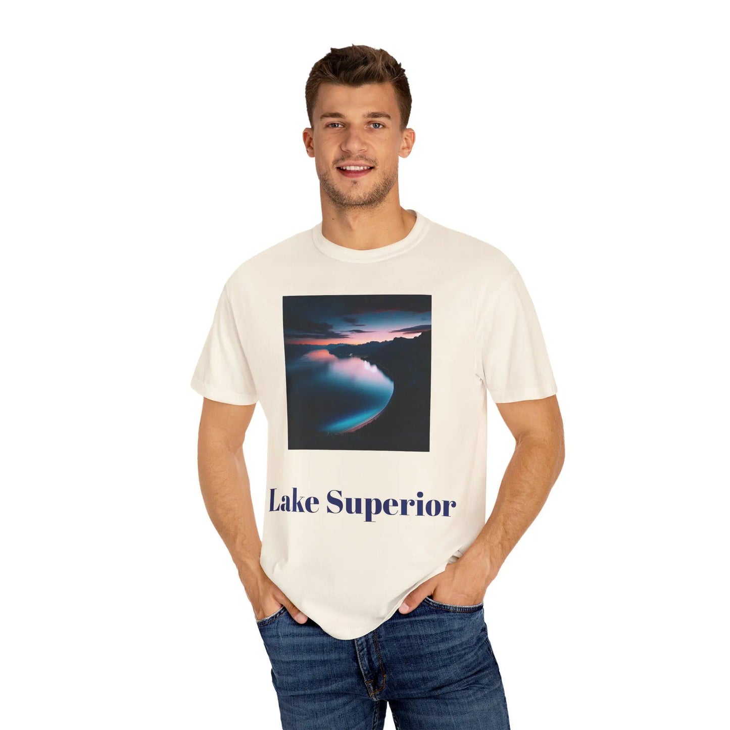 Lake Superior Unisex Garment-Dyed T-Shirt Great Lakes Vintage Tee, Outdoor Adventure Shirt, Nature Lover Gift, Retro Scenic Graphic - Toddcraft