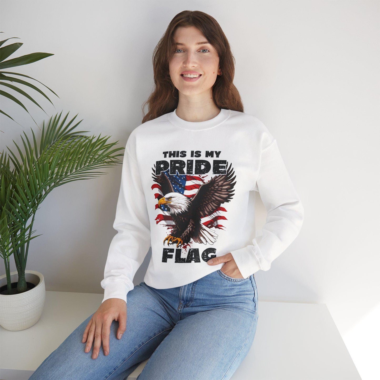 USA Pride Flag Sweatshirt Patriotic 4th of July Crewneck Red White Blue Independence Day Stars Unisex Heavy Blend