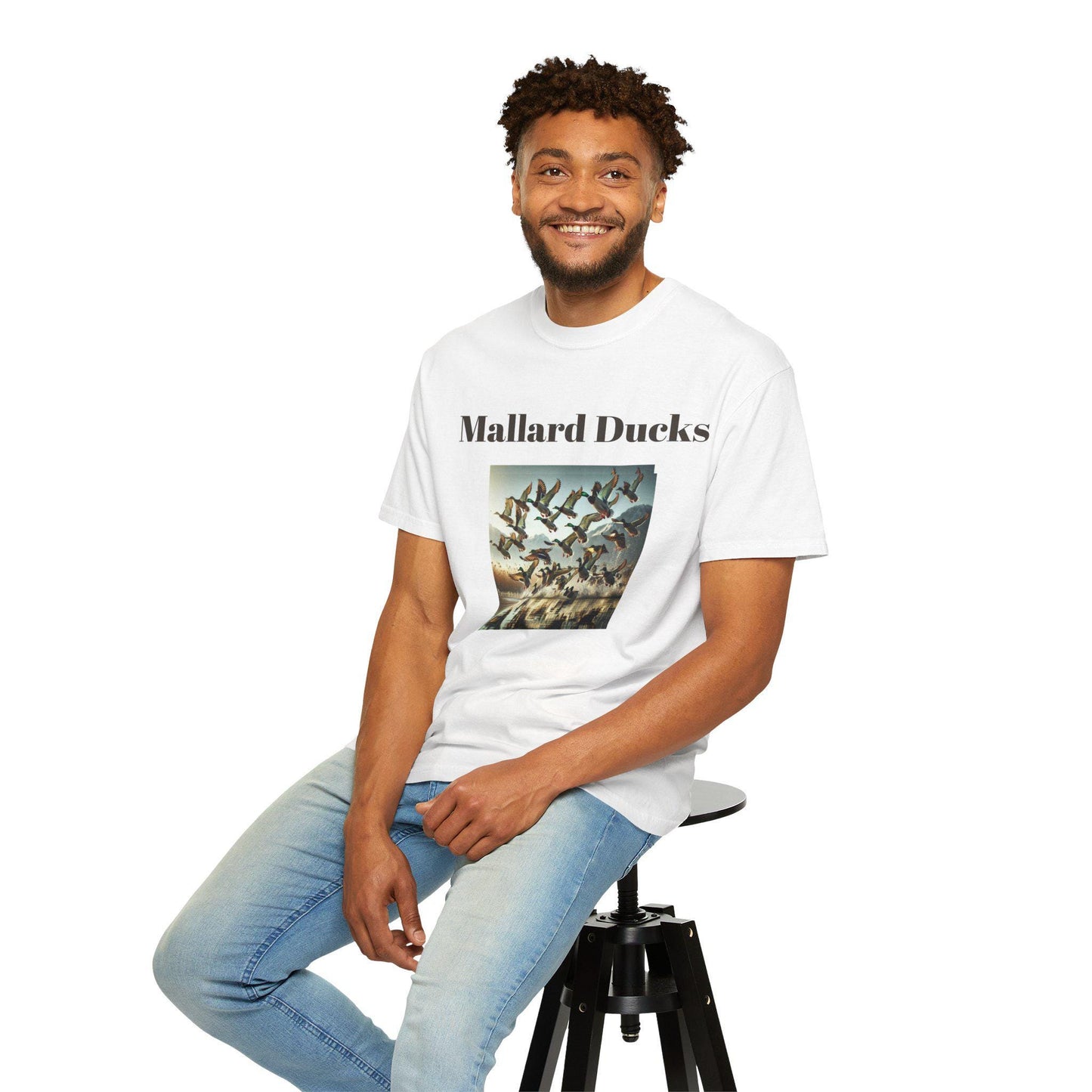 Mallard Ducks T-Shirt Unisex Nature Scene Tee with Ducks Landing on Lake Vintage Garment-Dyed Shirt