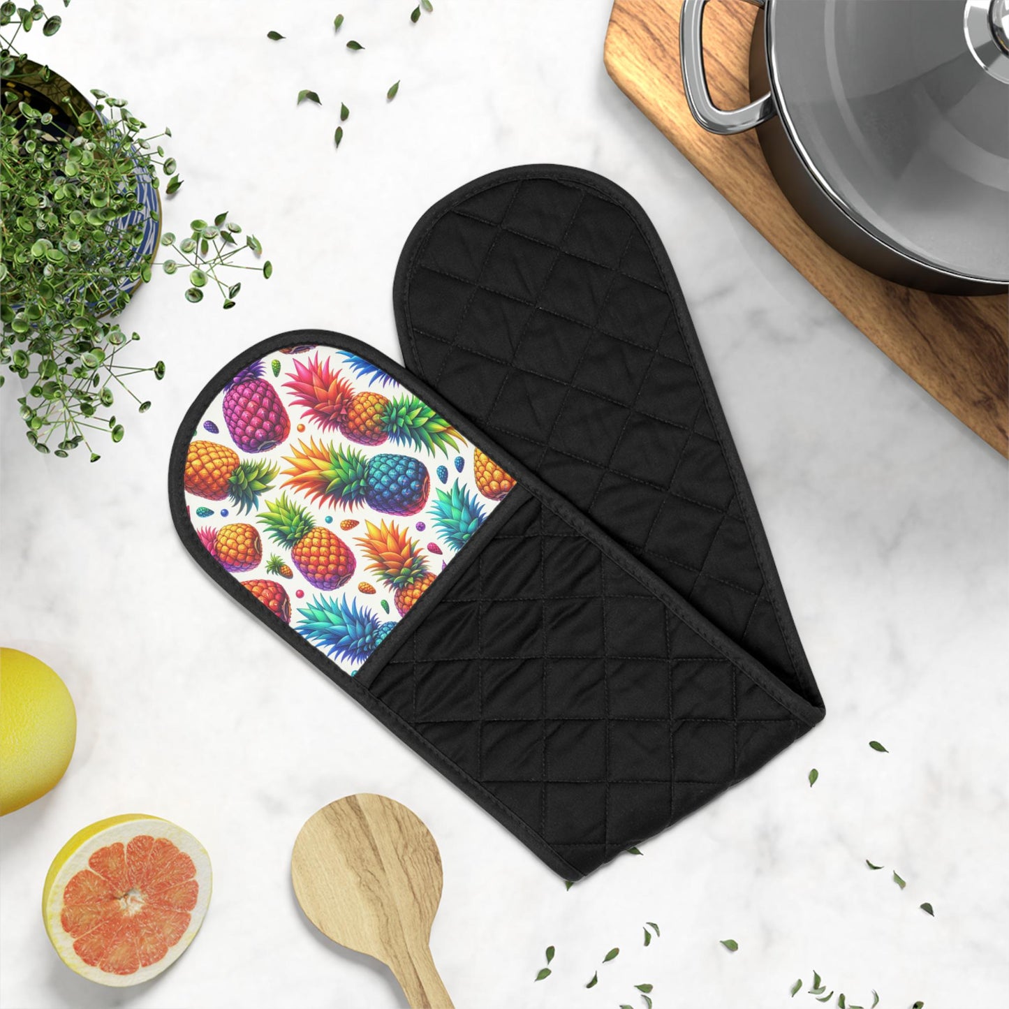 Tropical Pineapple Oven Mitts Heat Resistant Kitchen Gloves for Baking, Cooking & Grilling Fun Gift for Home Chefs