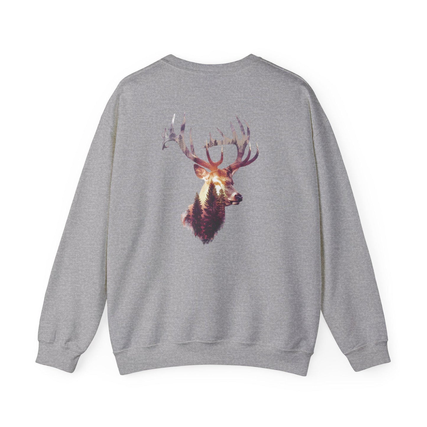 Elk Head Sweatshirt with Large Antlers Forest Background, Gift for Hunters Nature Lovers, Unisex Heavy Blend Crewneck