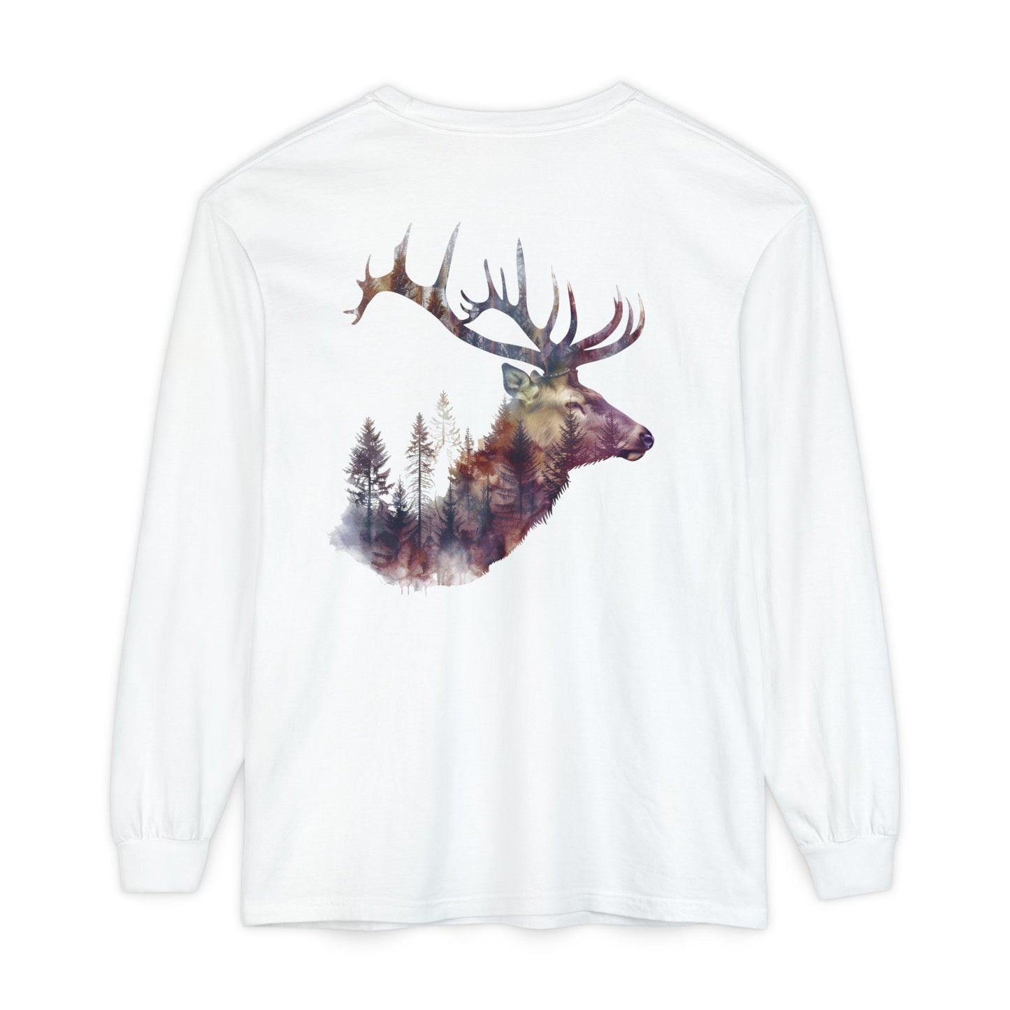 Elk Graphic T-Shirt Unisex Garment-Dyed Long Sleeve Hunters Paradise Nature Lovers Majestic Antlers Tee