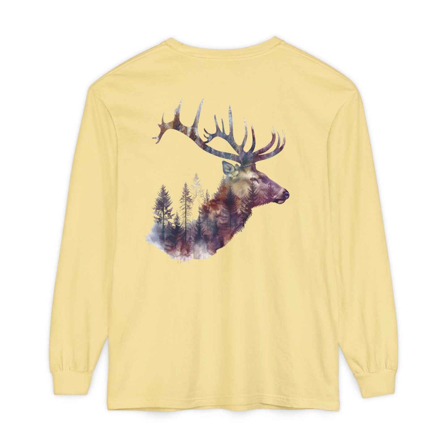 Elk Graphic T-Shirt Unisex Garment-Dyed Long Sleeve Hunters Paradise Nature Lovers Majestic Antlers Tee