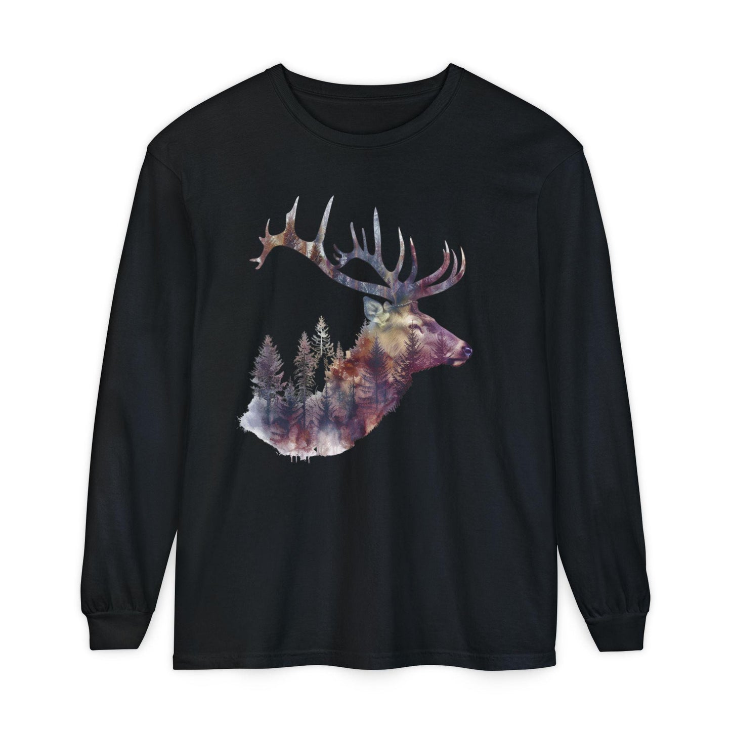 Elk Graphic T-Shirt Unisex Garment-Dyed Long Sleeve Hunters Paradise Nature Lovers Majestic Antlers Tee