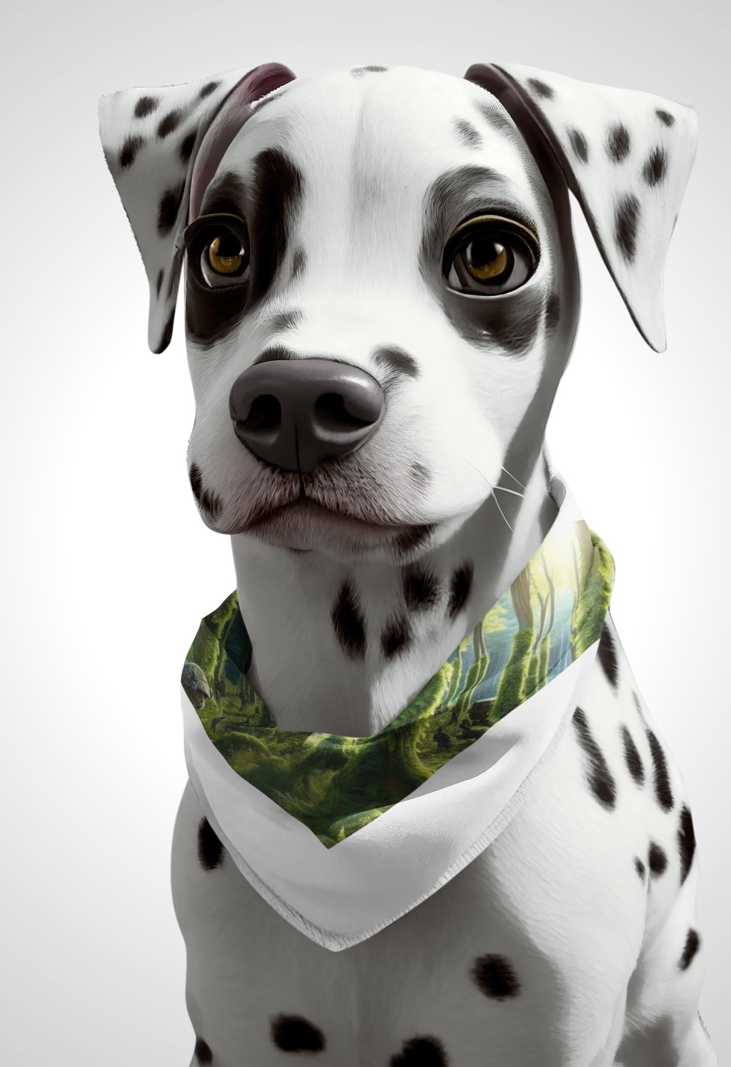 Clip-on Pet Bandana with Forest Trees Design Adjustable Dog Scarf, Eco-Friendly Outdoor Style, Lightweight & Durable Accessory.