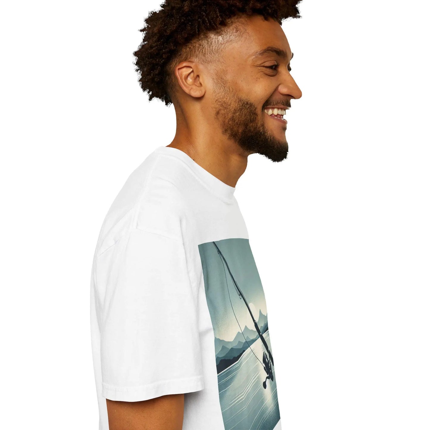 Bass Fisherman T-Shirt Unisex Garment-Dyed Fishing Tee with Rod & Beautiful Lake Scenery Outdoor Shirt - Toddcraft