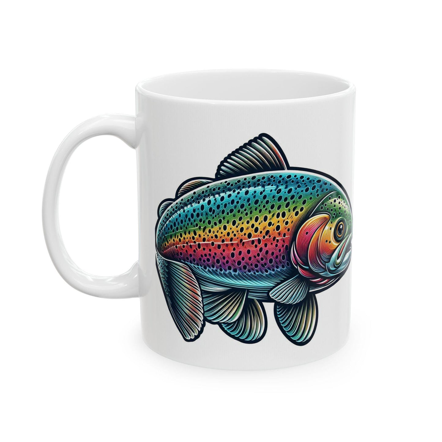 Rainbow Trout Ceramic Mug 11oz 15oz | Fishing Lover Gift, Coffee Cup for Nature Enthusiasts Outdoorsmen, Birthday & Holiday Present