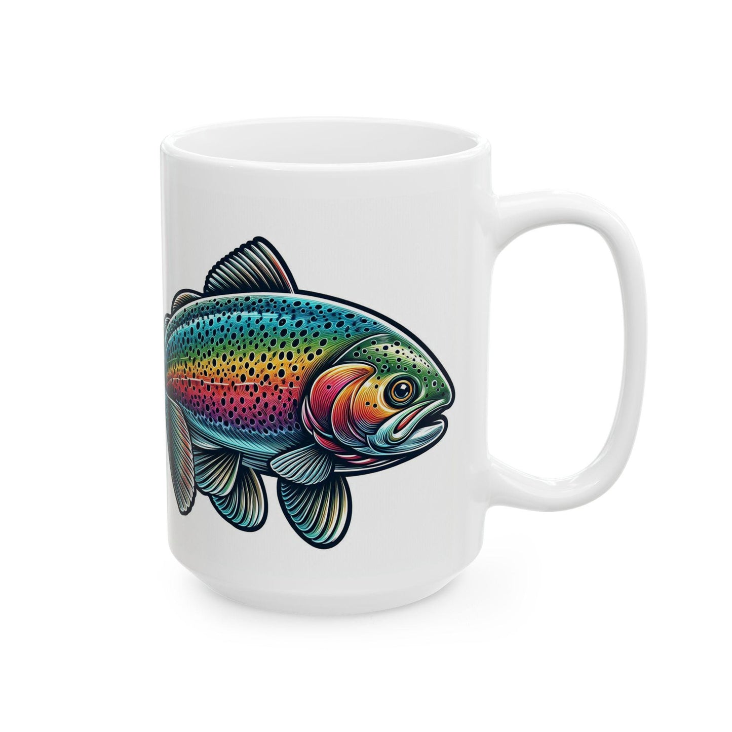 Rainbow Trout Ceramic Mug 11oz 15oz | Fishing Lover Gift, Coffee Cup for Nature Enthusiasts Outdoorsmen, Birthday & Holiday Present