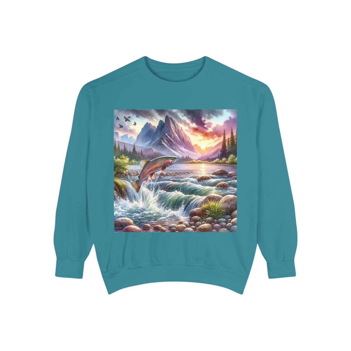 Nature-Inspired Garment-Dyed Sweatshirt, Cozy Outdoor Hoodie, Fishing Gift, Adventure Gear, Landscape Apparel, Unisex Sweatshirt