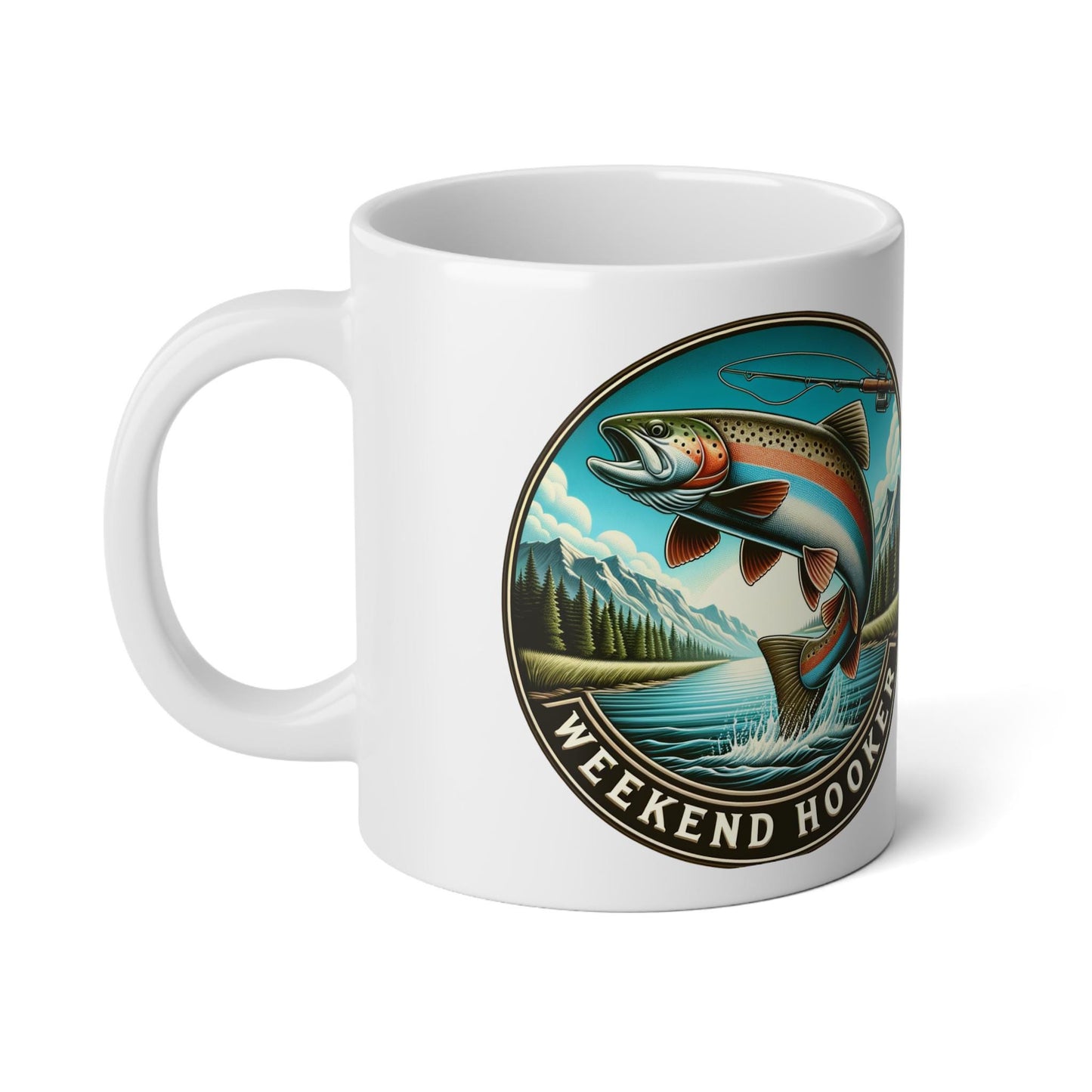 Rainbow Fish Enthusiast Jumbo Mug 20oz | Big Fishing Coffee Cup, Weekend Hooker Outdoor Trout Lover Gift