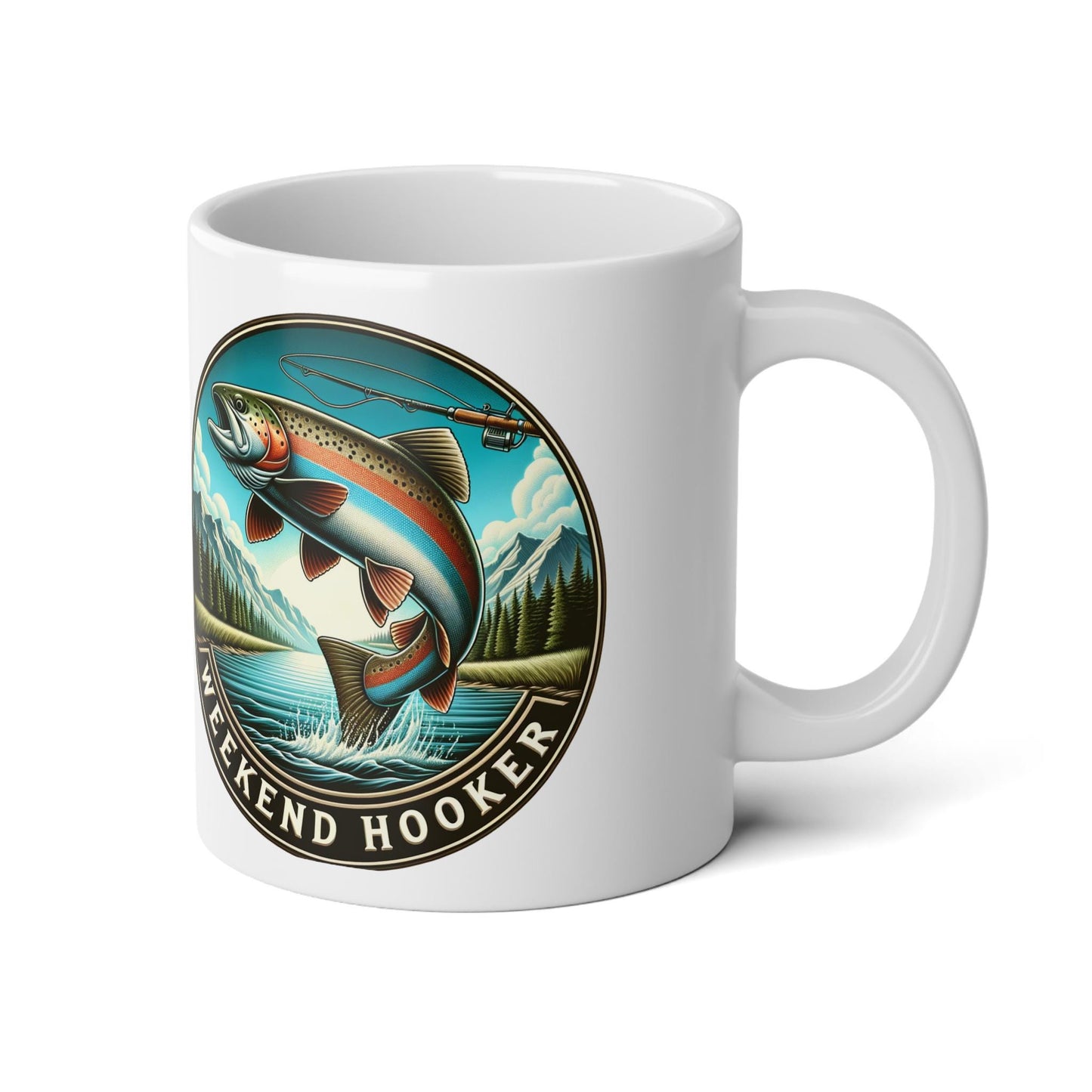 Rainbow Fish Enthusiast Jumbo Mug 20oz | Big Fishing Coffee Cup, Weekend Hooker Outdoor Trout Lover Gift