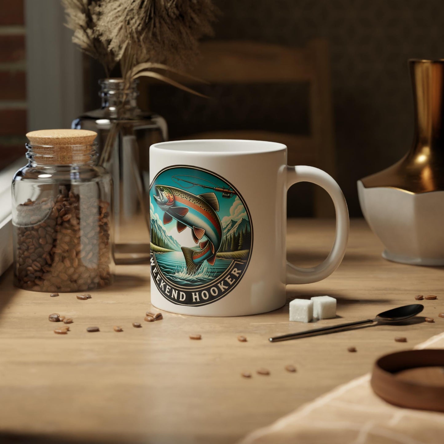 Rainbow Fish Enthusiast Jumbo Mug 20oz | Big Fishing Coffee Cup, Weekend Hooker Outdoor Trout Lover Gift