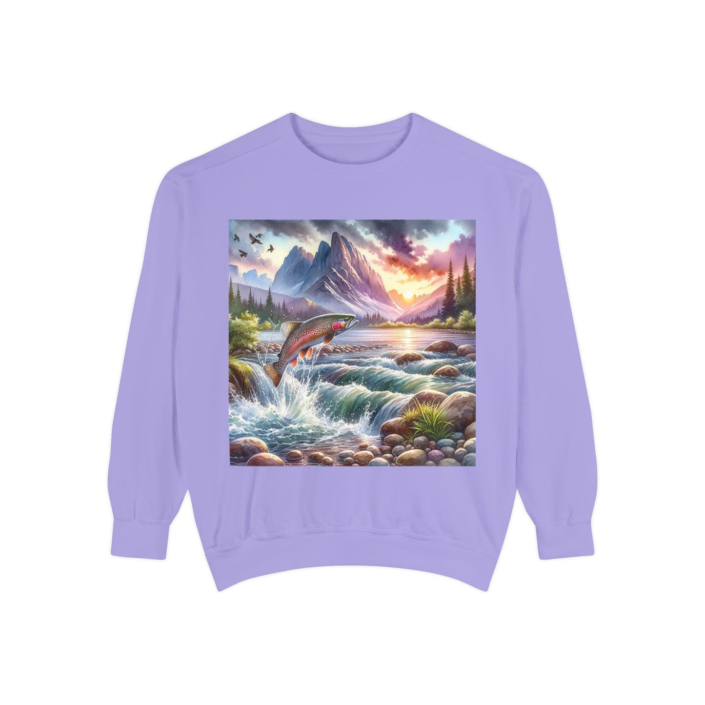 Nature-Inspired Garment-Dyed Sweatshirt, Cozy Outdoor Hoodie, Fishing Gift, Adventure Gear, Landscape Apparel, Unisex Sweatshirt