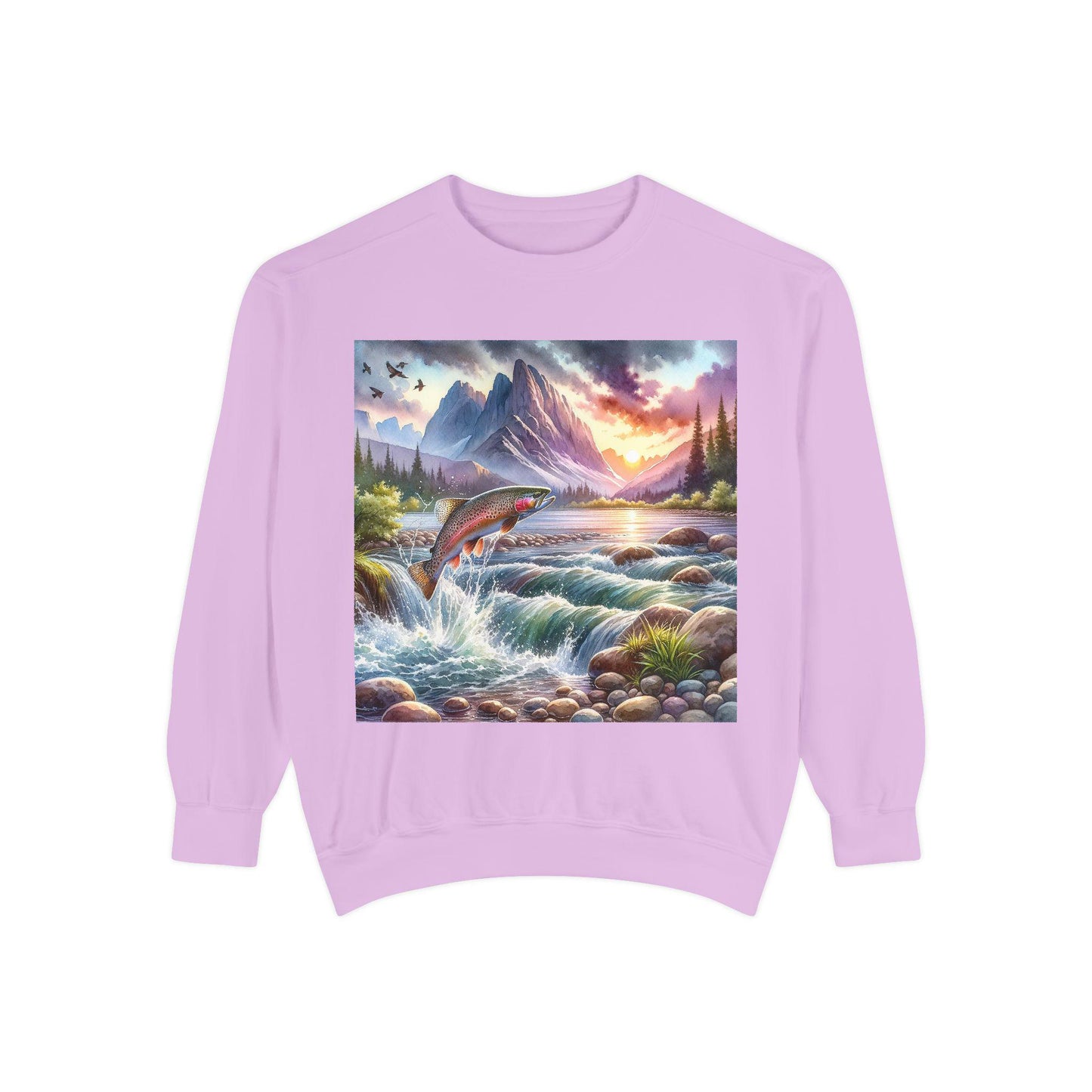 Nature-Inspired Garment-Dyed Sweatshirt, Cozy Outdoor Hoodie, Fishing Gift, Adventure Gear, Landscape Apparel, Unisex Sweatshirt