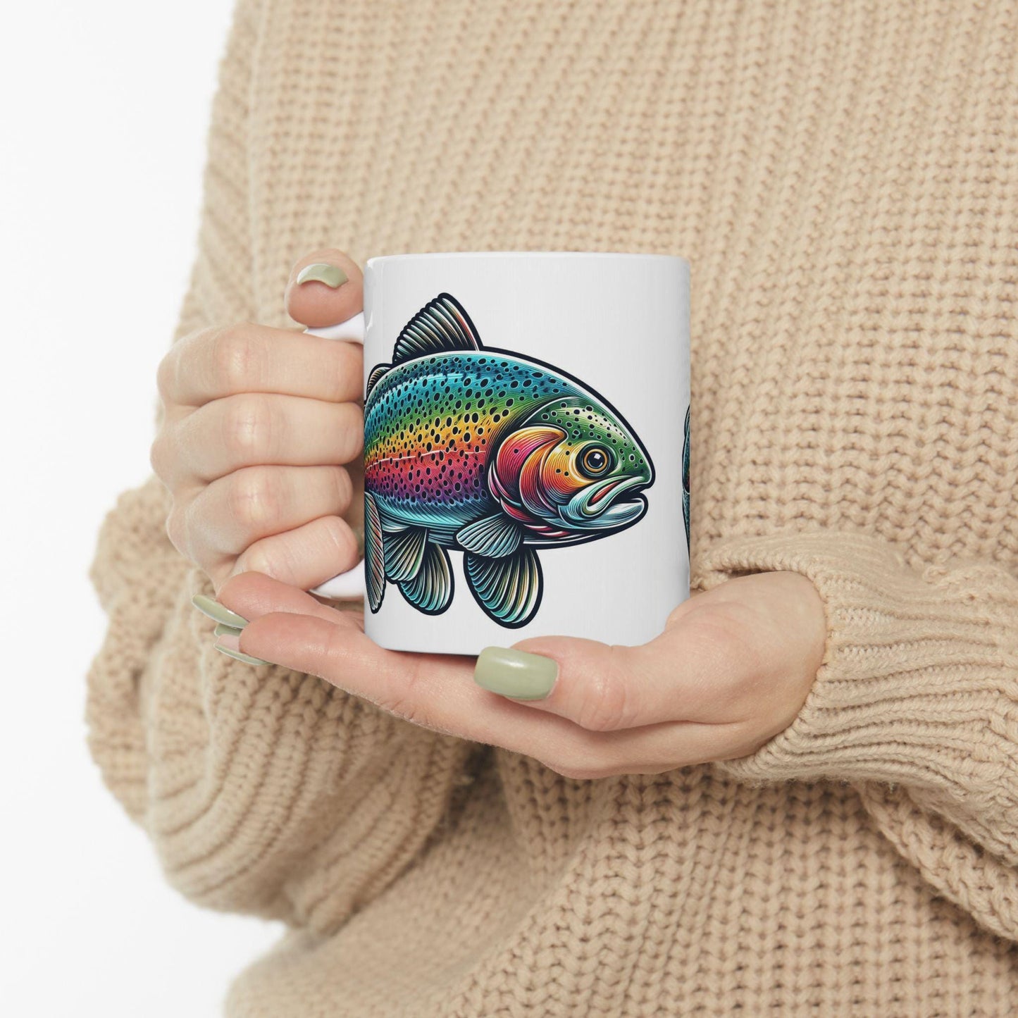 Rainbow Trout Ceramic Mug 11oz 15oz | Fishing Lover Gift, Coffee Cup for Nature Enthusiasts Outdoorsmen, Birthday & Holiday Present