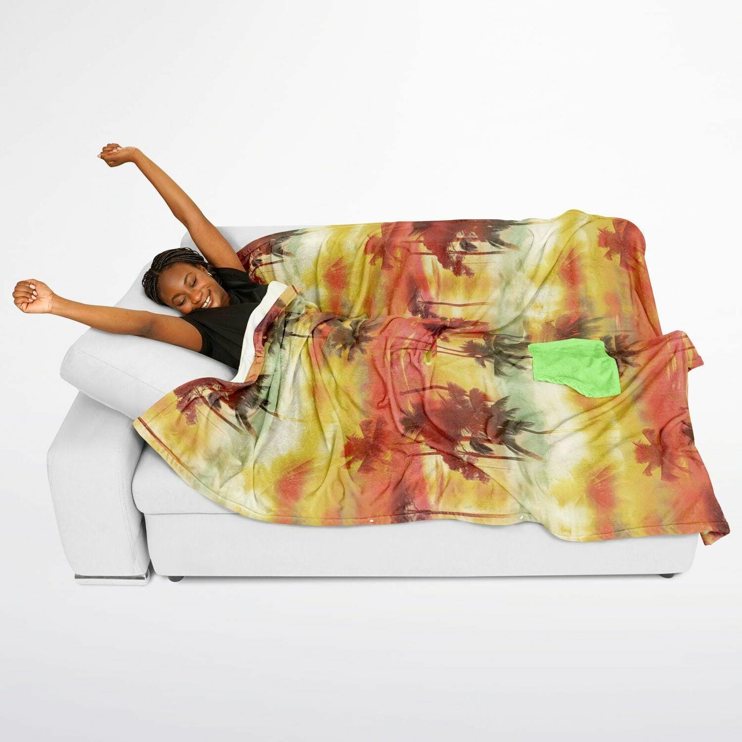 Flannel Blanket Poncho with Tropical Graphic AOP, Cozy Lightweight Throw for Chilly Evenings & Outdoor Use