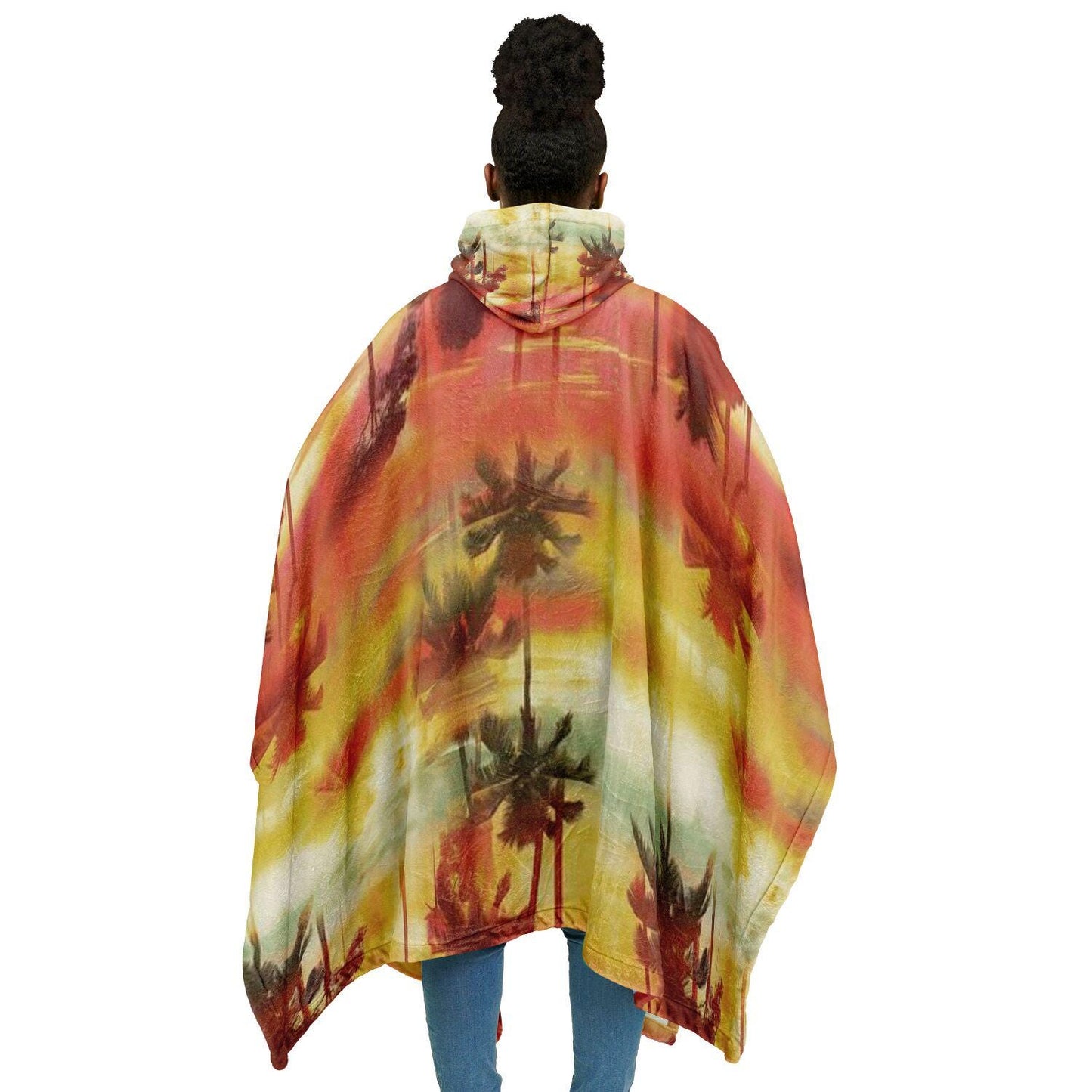 Flannel Blanket Poncho with Tropical Graphic AOP, Cozy Lightweight Throw for Chilly Evenings & Outdoor Use